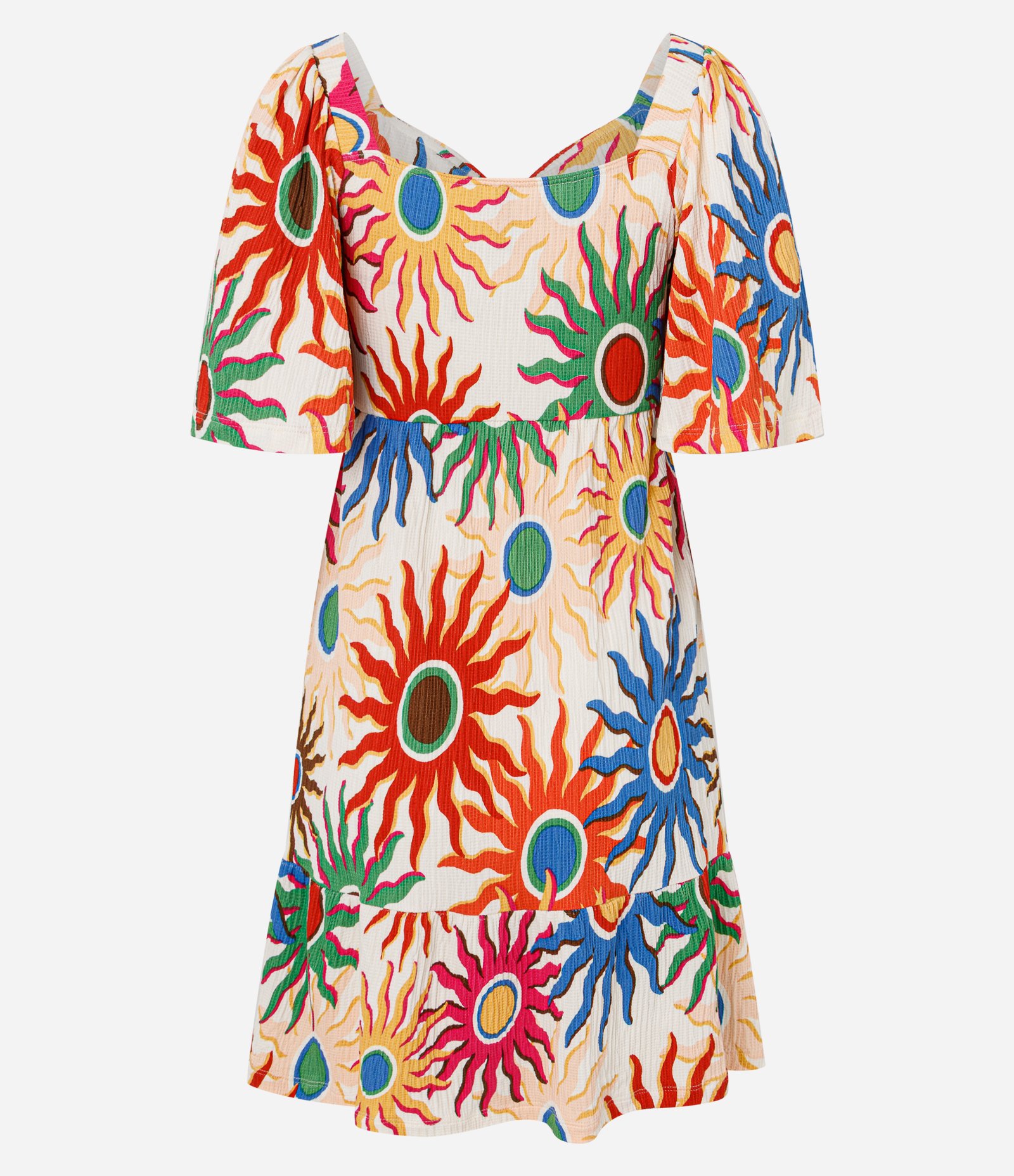 Vestido Curto Texturizado em Viscose com Estampa Sol Multicores 3