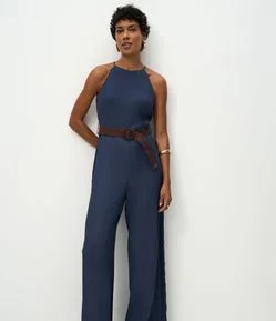 Macacão em Alfaiataria com Cinto Texturizado