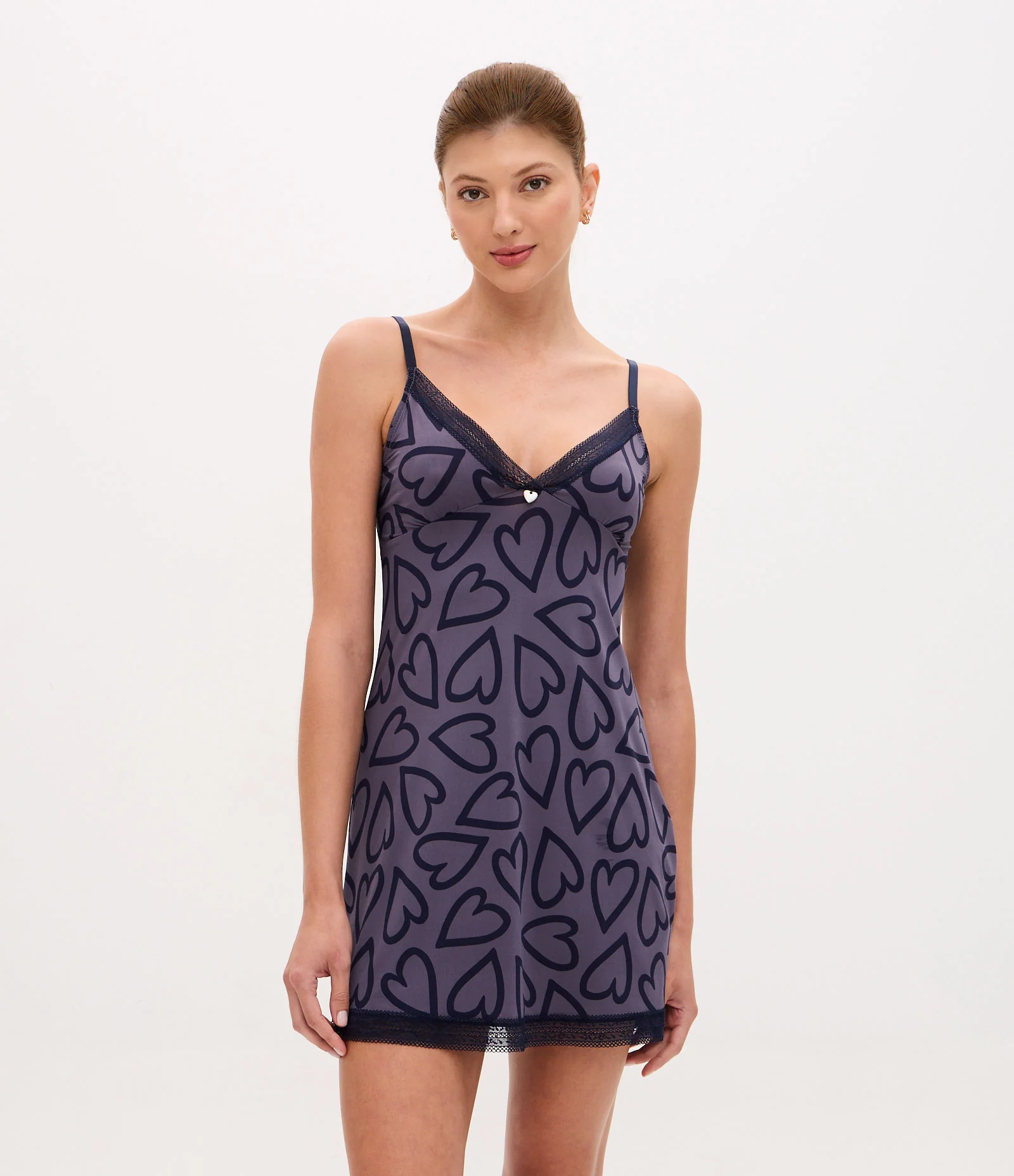 Camisola de Alcinha com Estampa de Corações Roxo 1