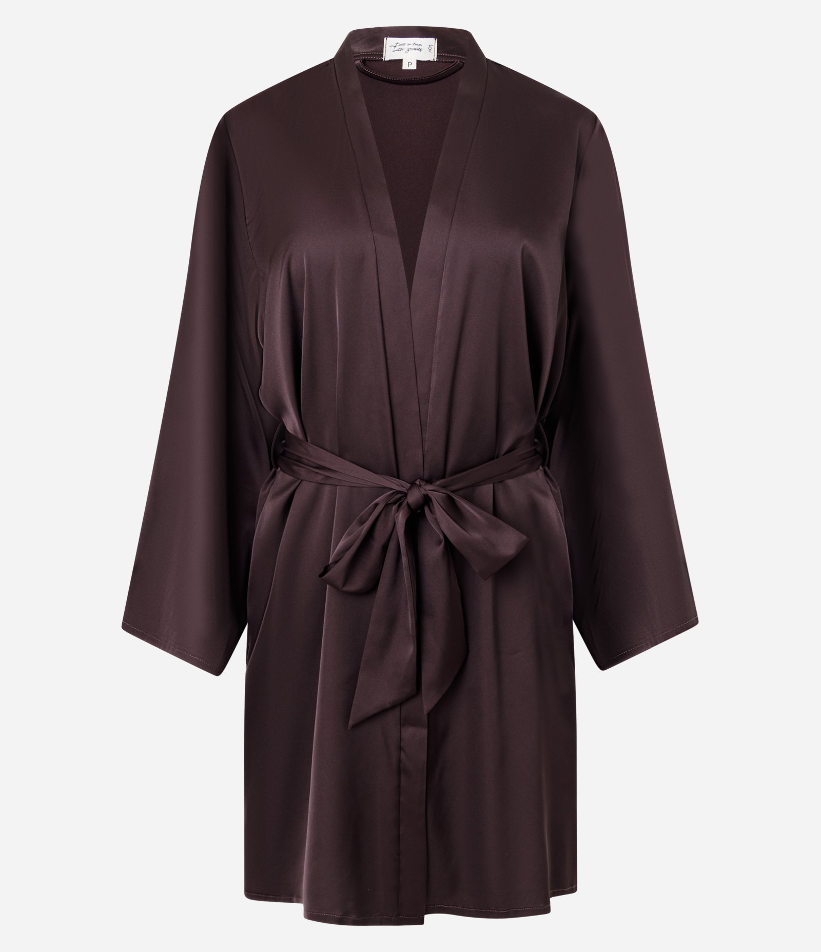 Robe Manga Longa Acetinado com Amarração Marrom 3