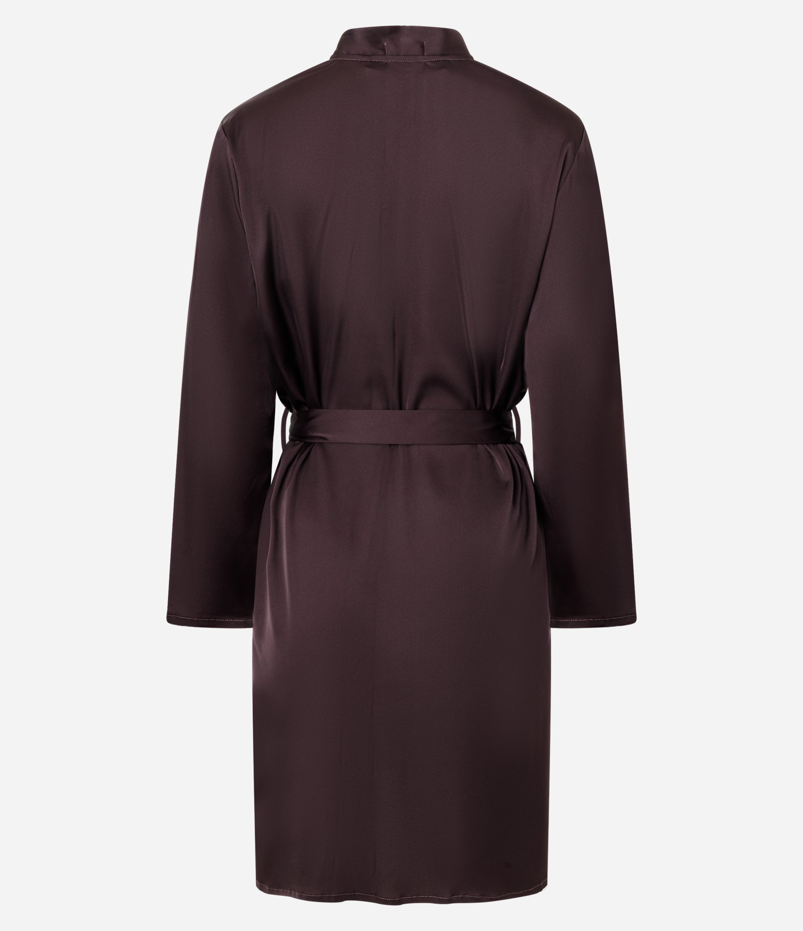 Robe Manga Longa Acetinado com Amarração Marrom 4