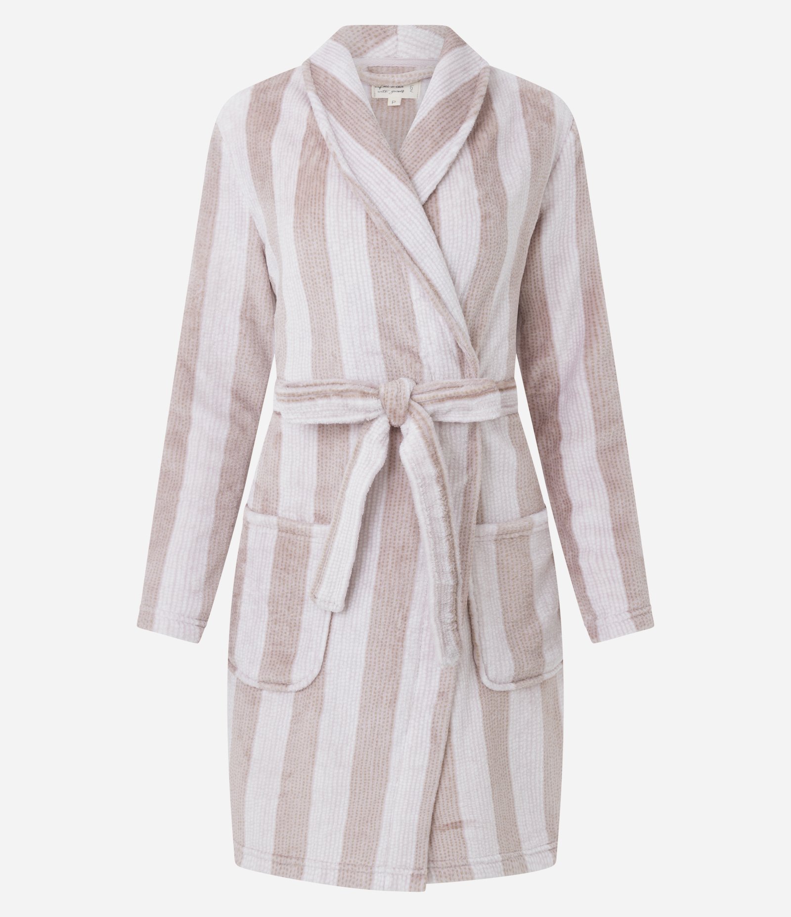 Robe em Fleece Listrado com Faixa Branco/Rosa 3