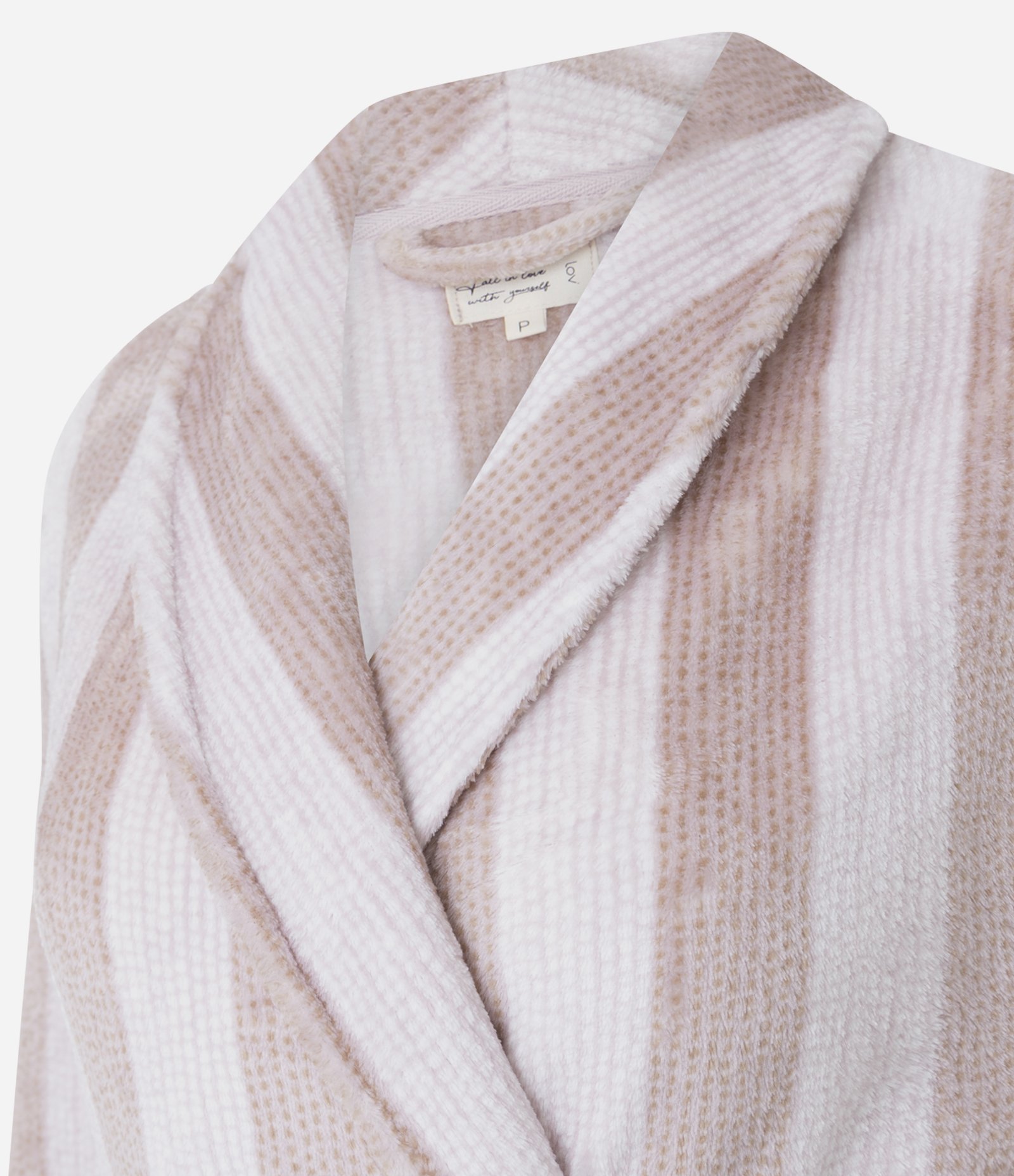 Robe em Fleece Listrado com Faixa Branco/Rosa 4