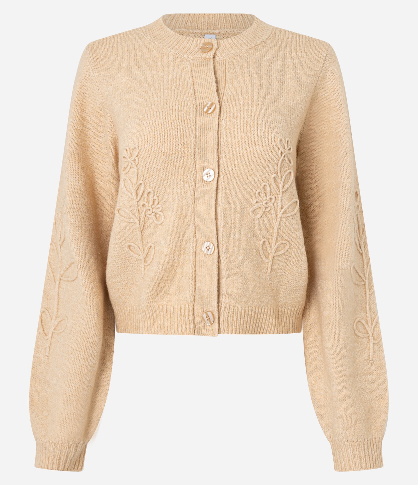Cardigan em Tricô com Botões e Bordado Floral Bege 5