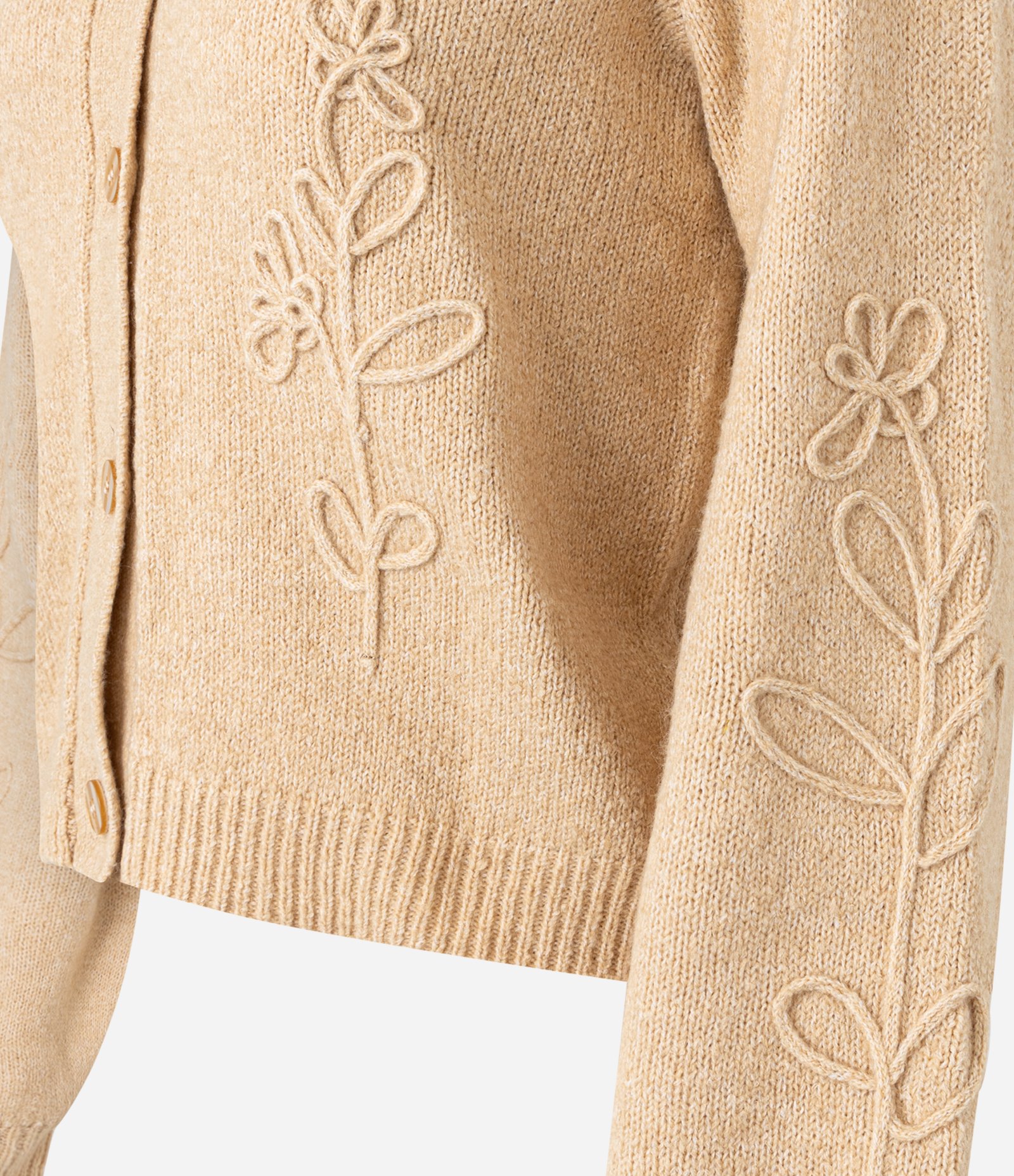Cardigan em Tricô com Botões e Bordado Floral Bege 6