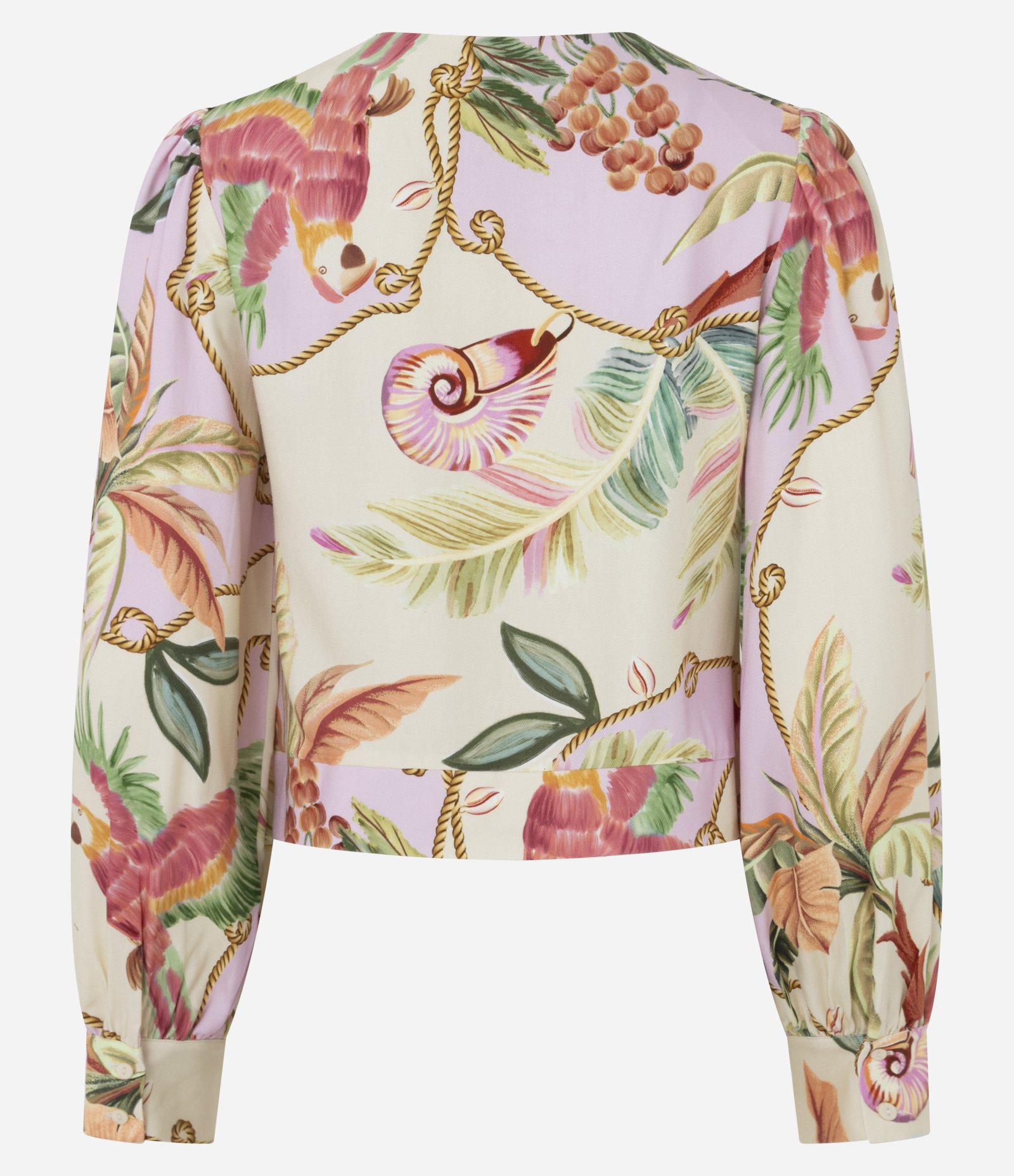 Blusa Manga Longa com Estampa Tropical e Amarração Rosa / Verde 2