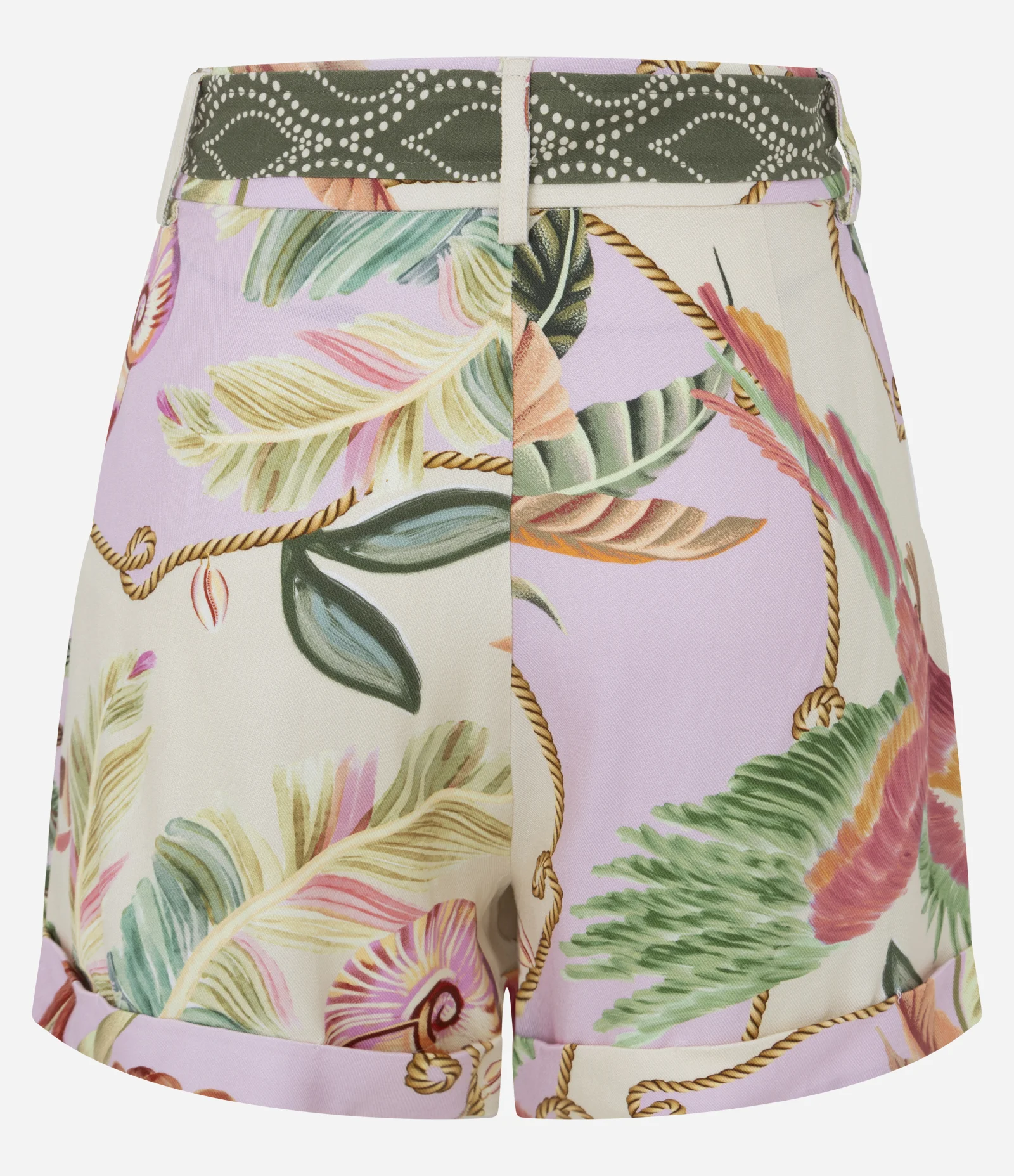 Short Cintura Alta com Estampa Tropical e Faixa para Amarração Rosa 2
