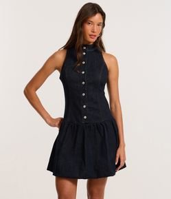 Vestido Jeans Balonê com Abotoamento Frontal