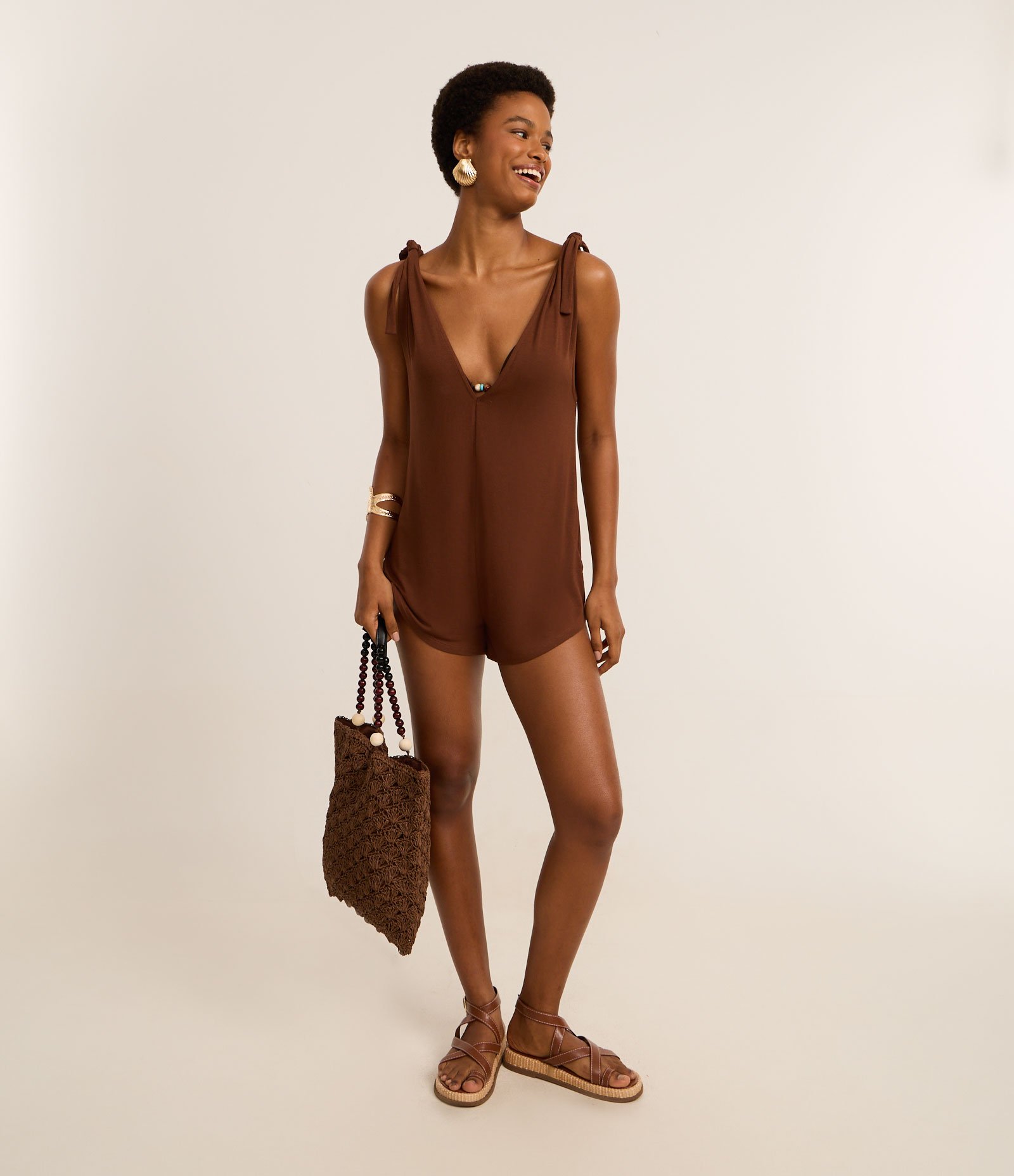 Saída de Praia Macaquinho com Amarração nos Ombros Marrom 3