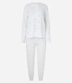 Pijama Longo em Tricô com Estampa de Cerejas