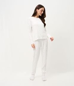 Pijama Longo em Tricô com Estampa de Cerejas