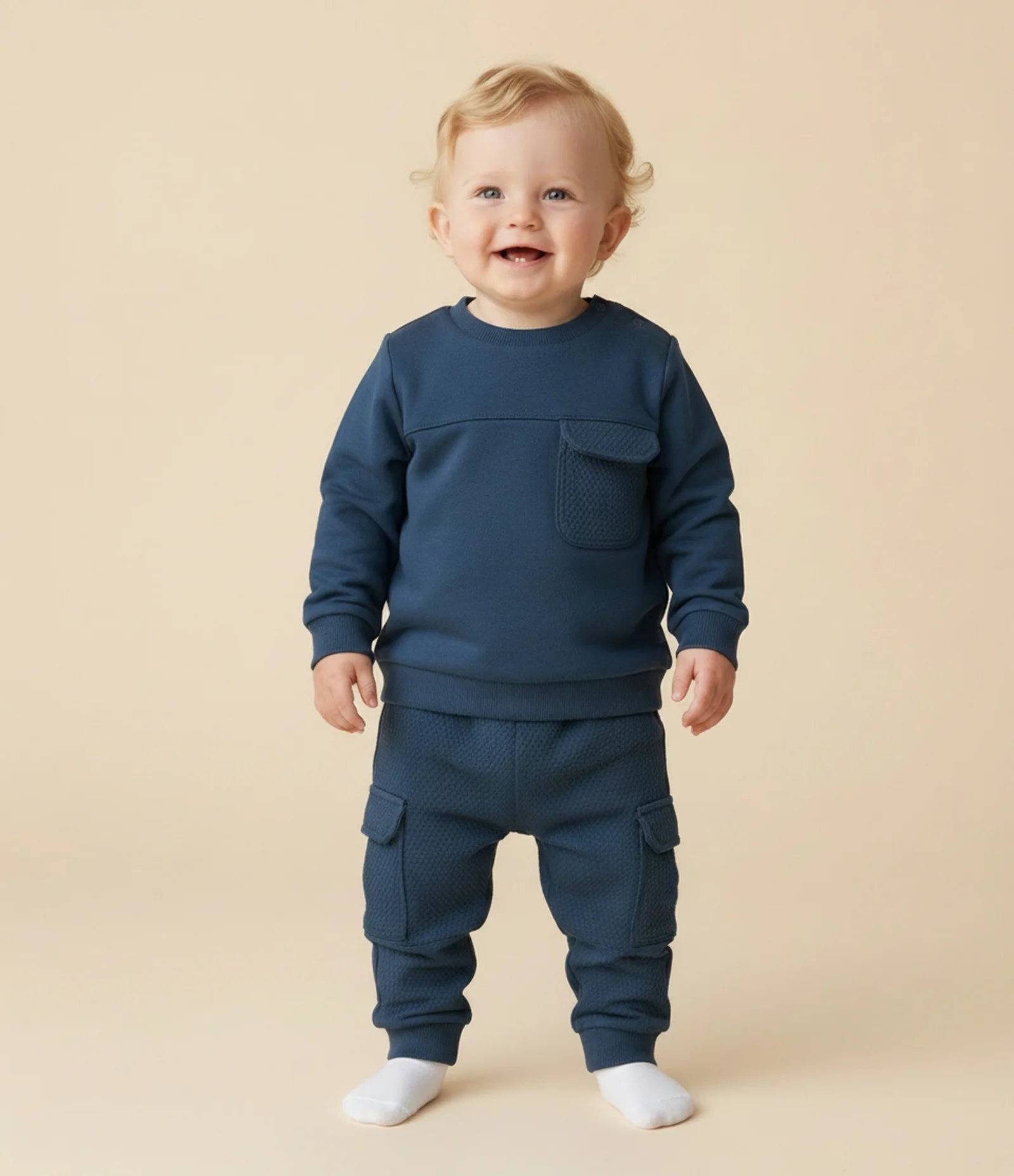 Conjunto Infantil Moletom Texturizado com Recortes – Tam 0 a 18 Meses Azul Escuro 1