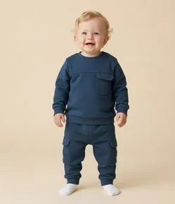 Conjunto Infantil Moletom Texturizado com Recortes – Tam 0 a 18 Meses