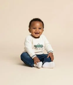 Casaco Infantil em Moletom com Bordado de Carro – Tam 0 a 18 Meses