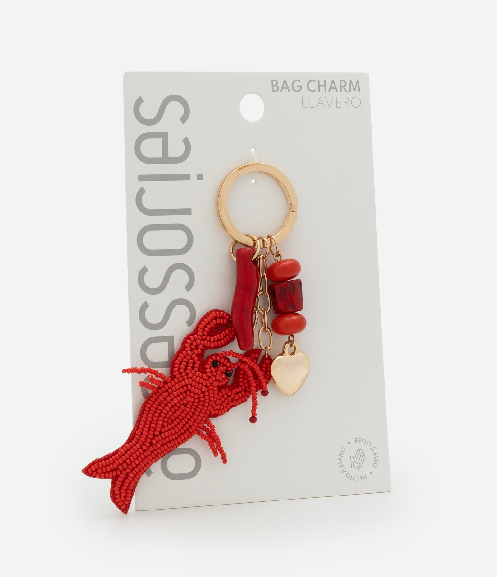 Chaveiro em Metal de Lagosta com Pingente de Coração Vermelho 2