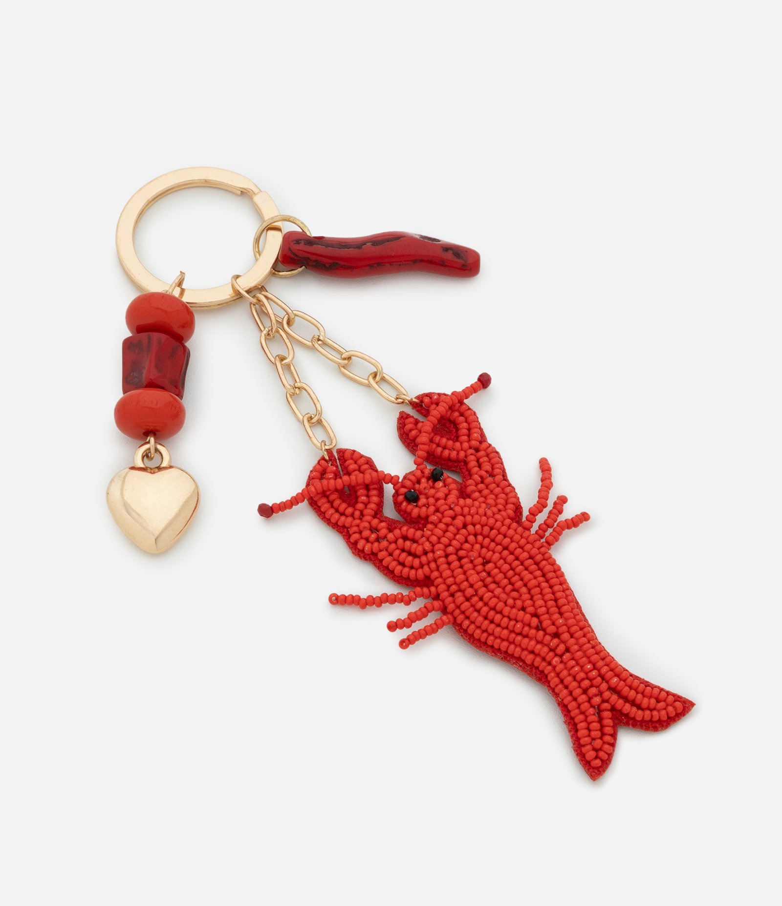 Chaveiro em Metal de Lagosta com Pingente de Coração Vermelho 3