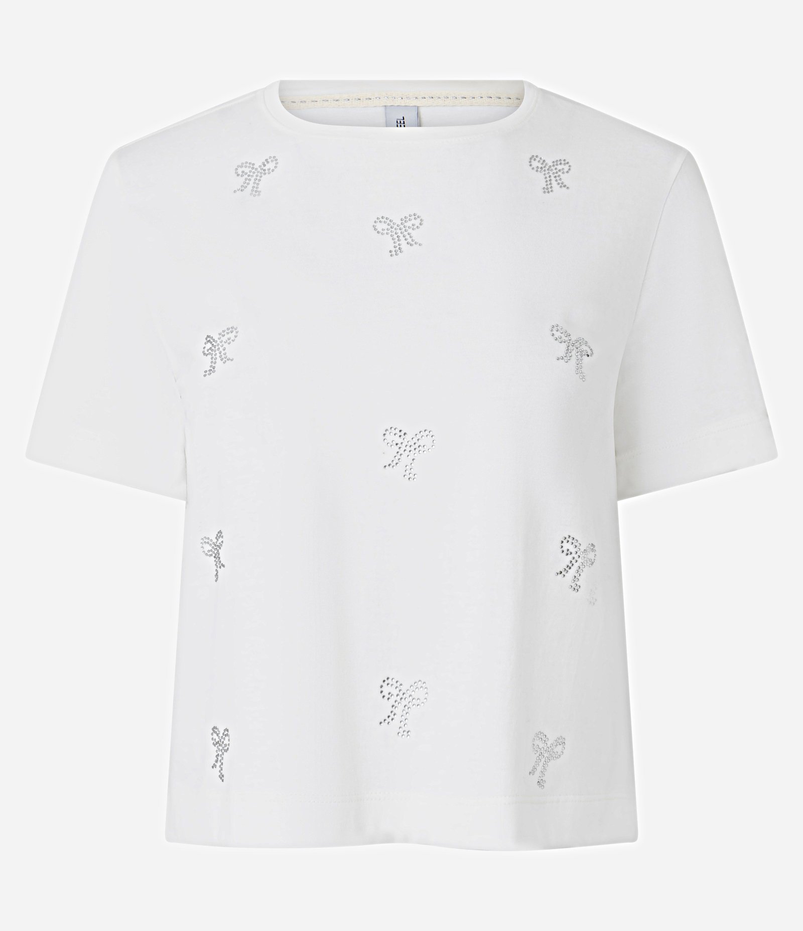 Camiseta T-shirt em Algodão com Laços em Aplicação de Hotfix Branco 1