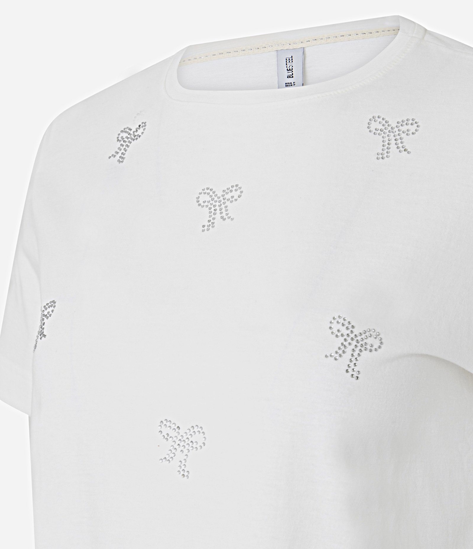 Camiseta T-shirt em Algodão com Laços em Aplicação de Hotfix Branco 2