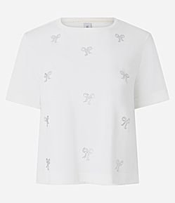 Camiseta T-shirt em Algodão com Laços em Aplicação de Hotfix