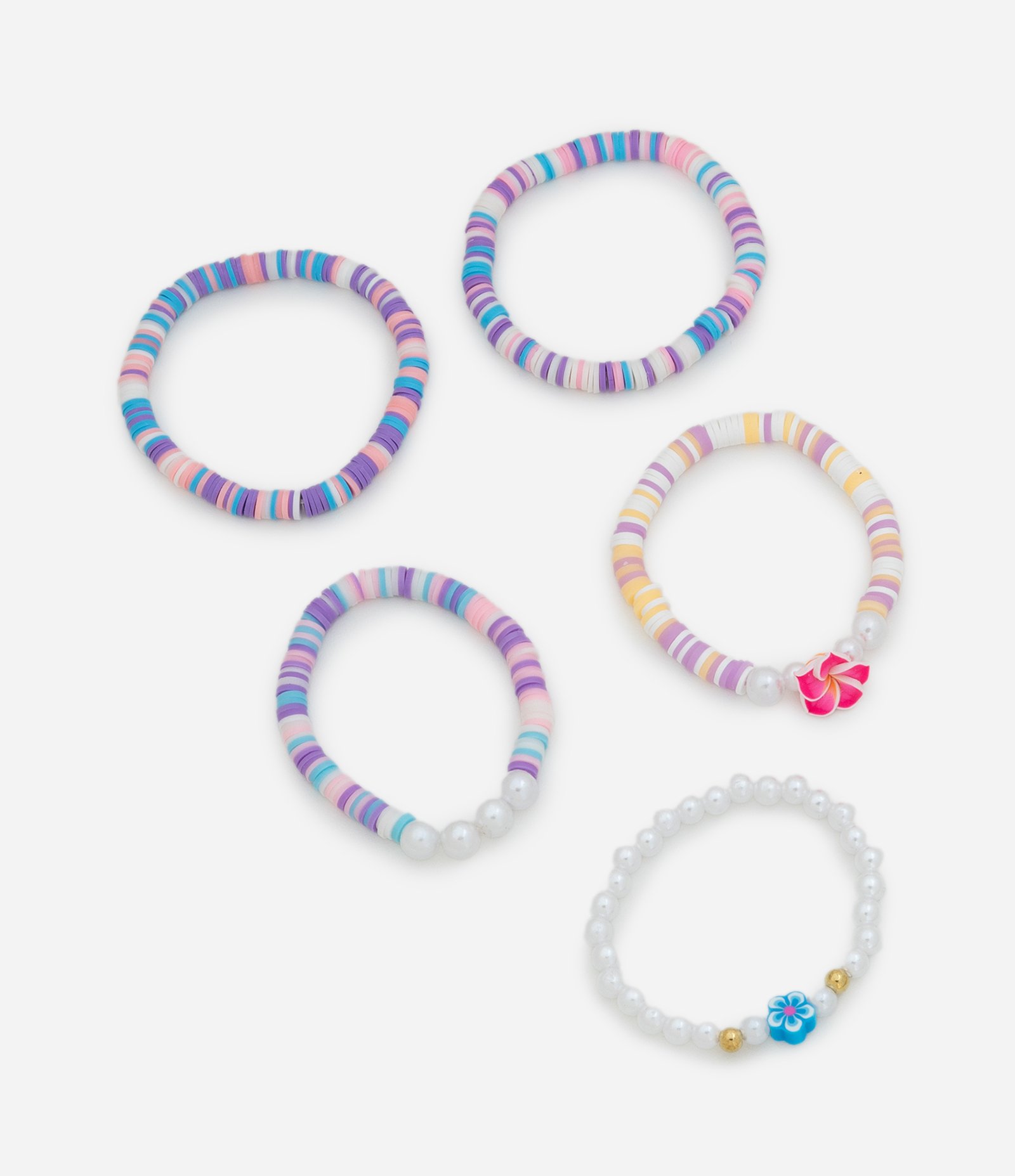 Kit 05 Pulseiras Infantis com Pingente de Flor
 único Multicores 1