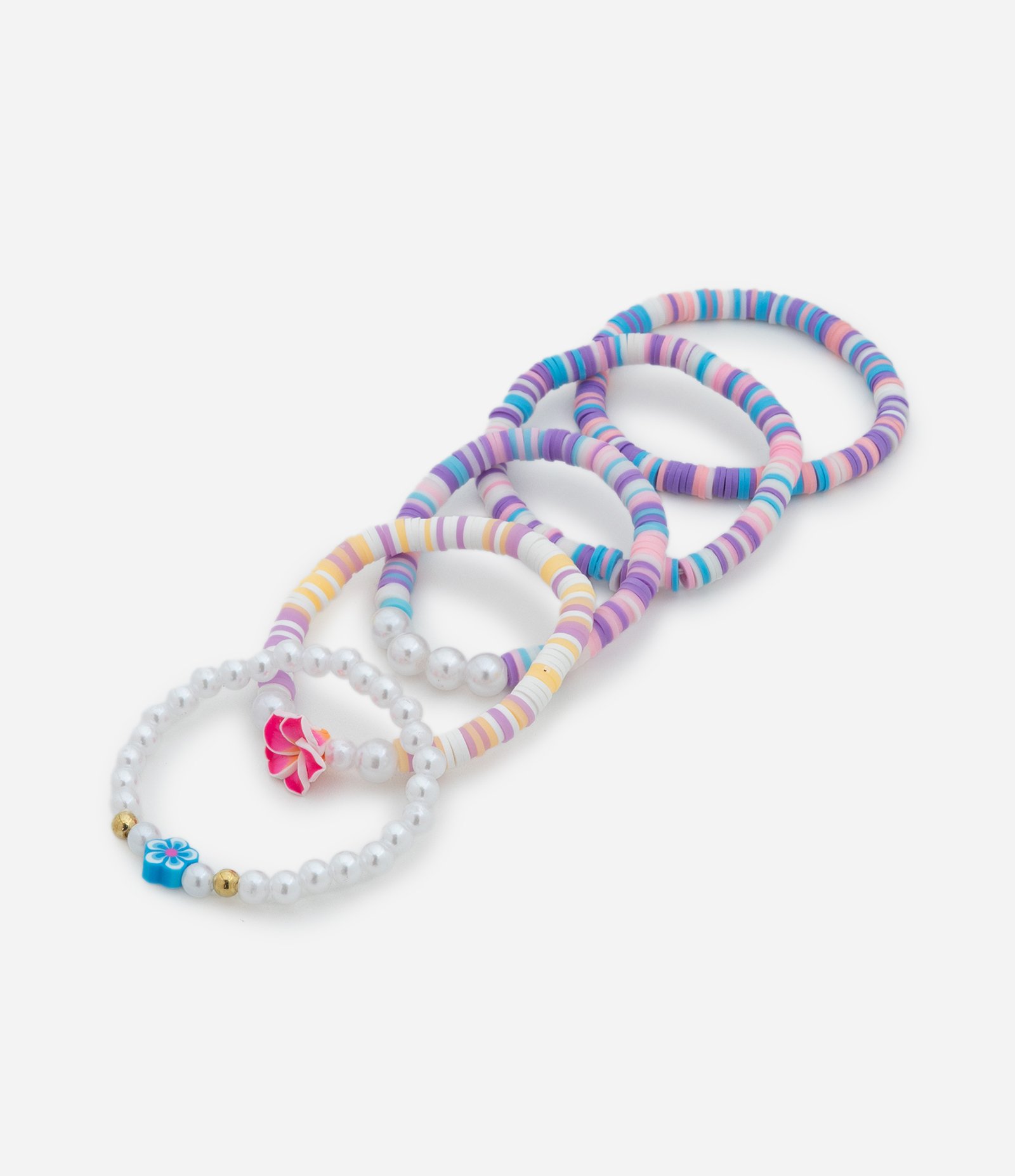 Kit 05 Pulseiras Infantis com Pingente de Flor
 único Multicores 2