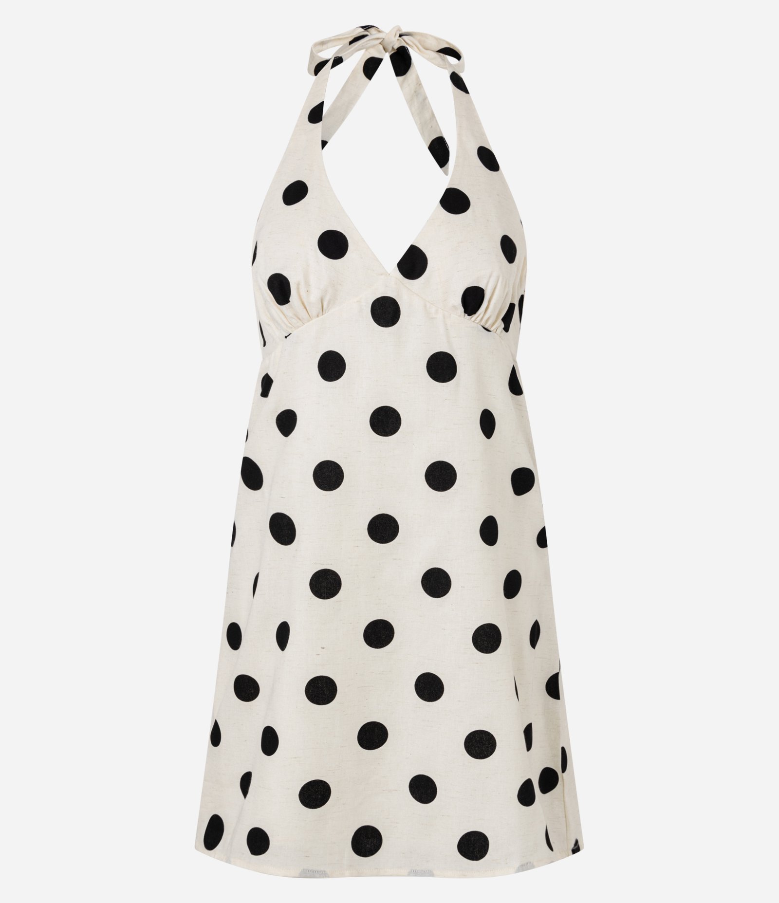 Vestido Curto Frente Única em Viscolinho com Estampa Poá Off White 5