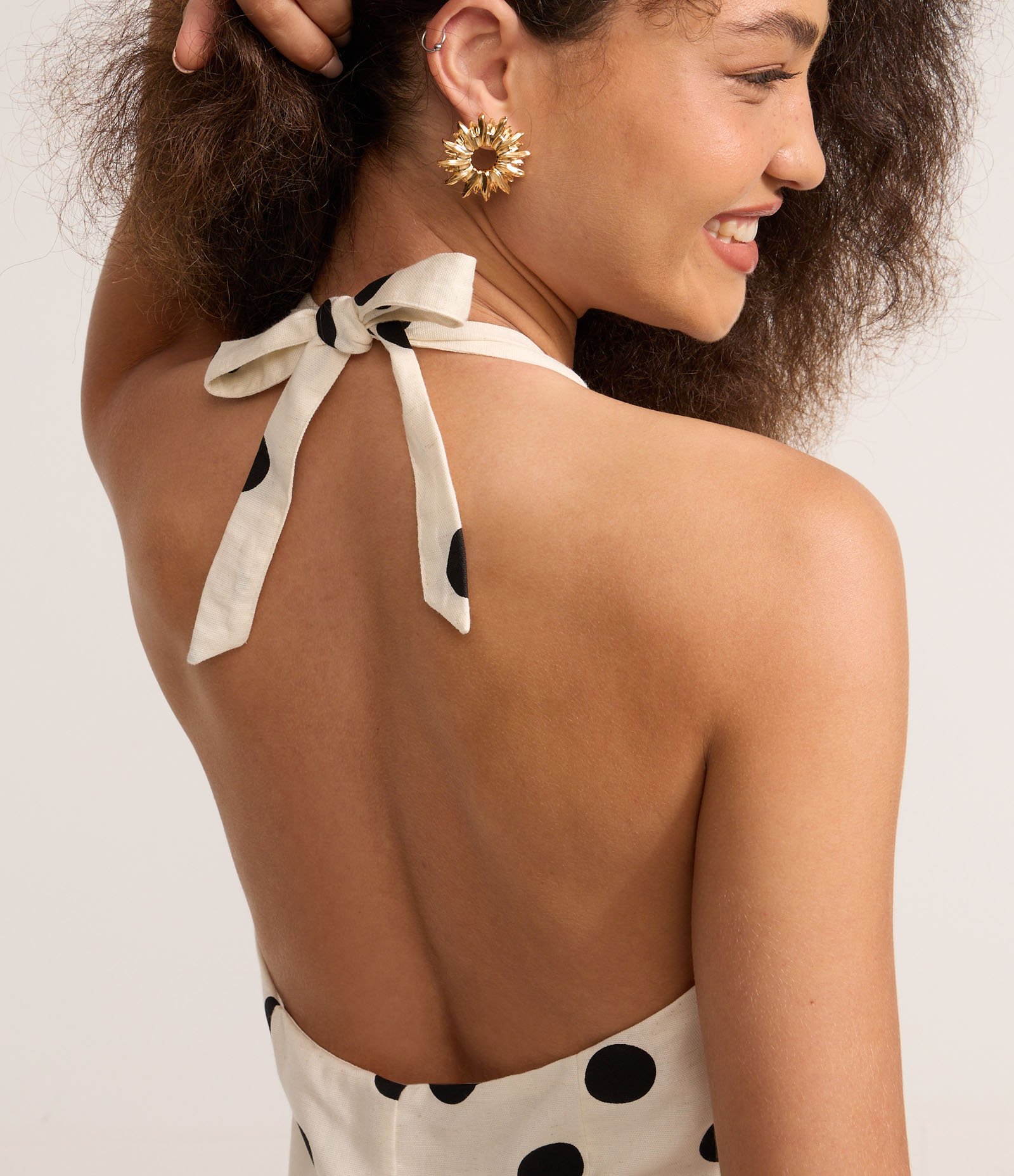 Vestido Curto Frente Única em Viscolinho com Estampa Poá Off White 4