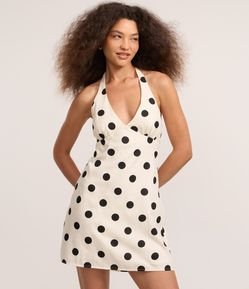 Vestido Curto Frente Única em Viscolinho com Estampa Poá