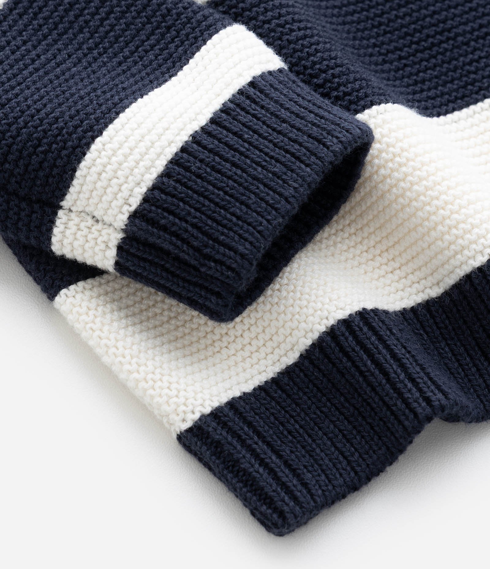 Casaco Infantil em Tricô com Gola Polo e Listras – Tam 0 a 18 Meses Azul Marinho/Off White 5