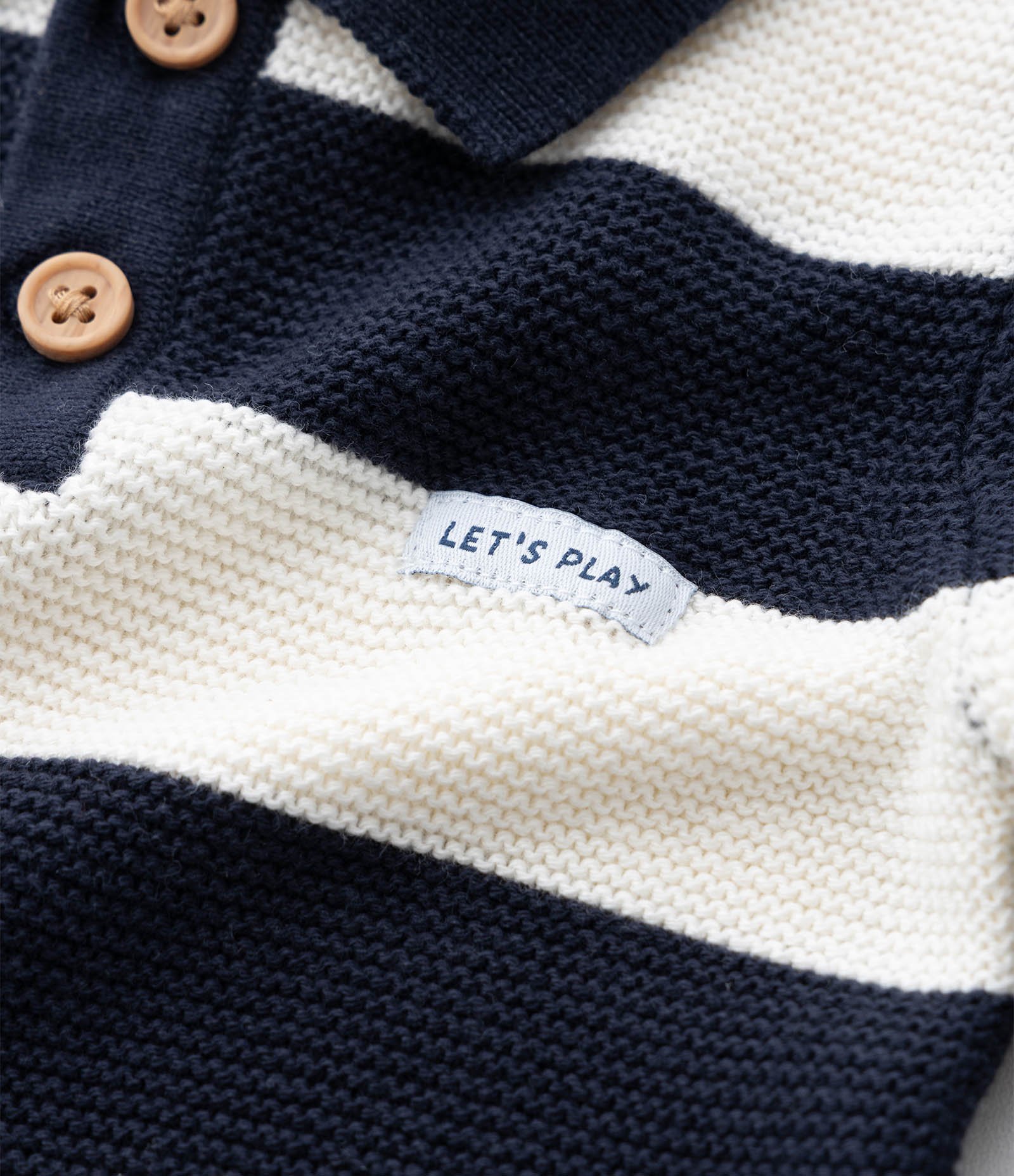 Casaco Infantil em Tricô com Gola Polo e Listras – Tam 0 a 18 Meses Azul Marinho/Off White 6