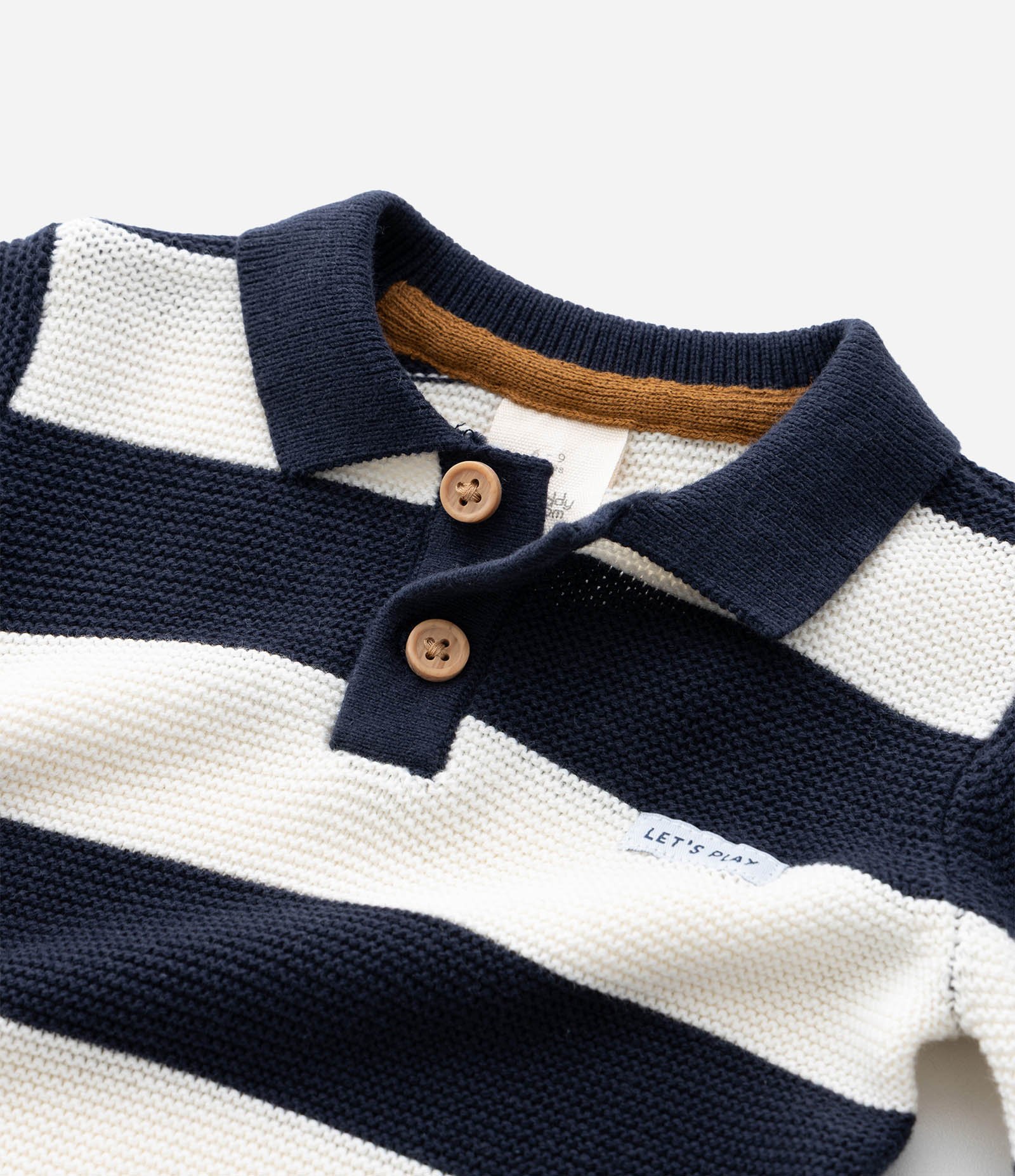 Casaco Infantil em Tricô com Gola Polo e Listras – Tam 0 a 18 Meses Azul Marinho/Off White 7