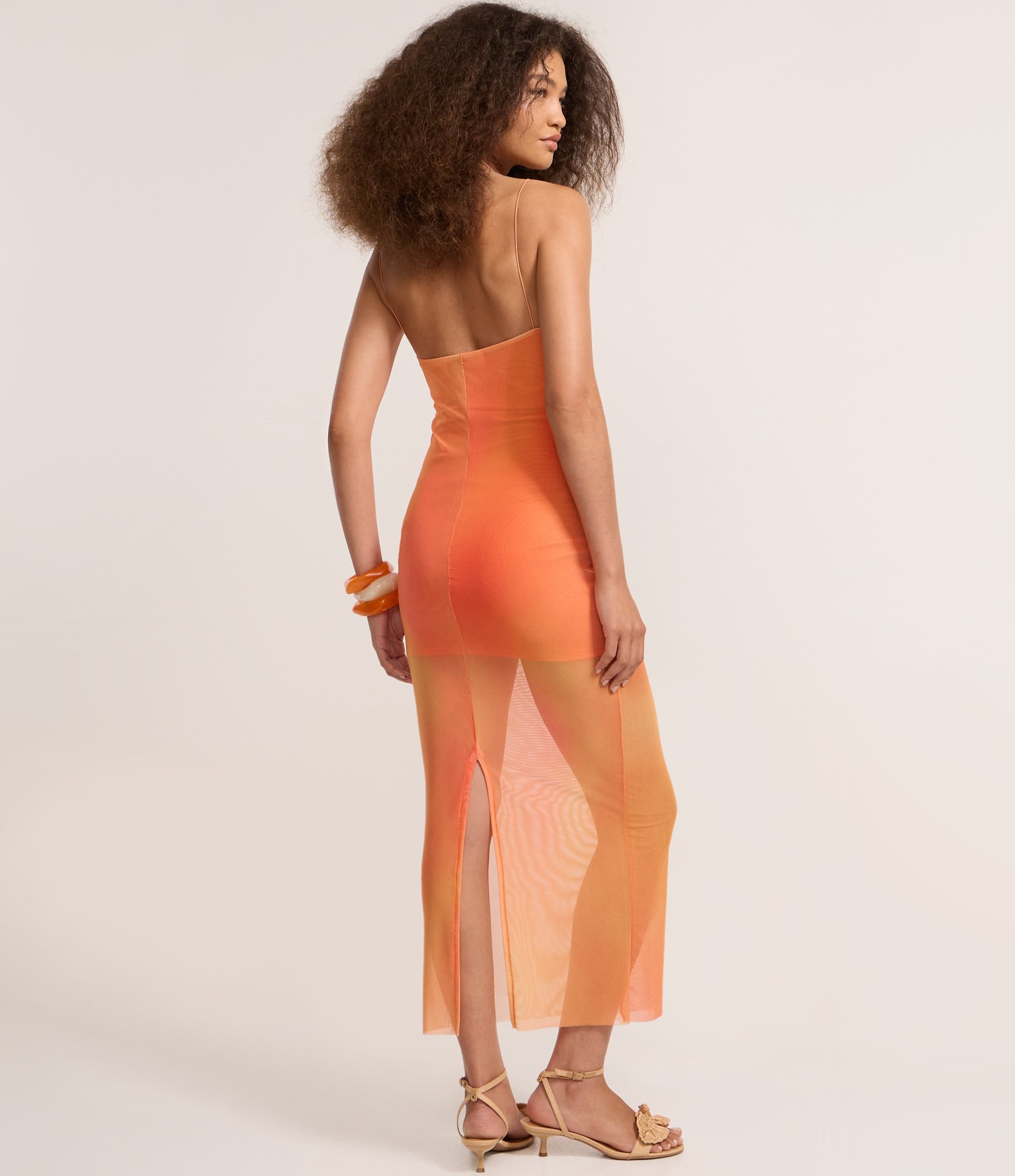 Vestido Midi em Tule com Decote Degage Laranja 4