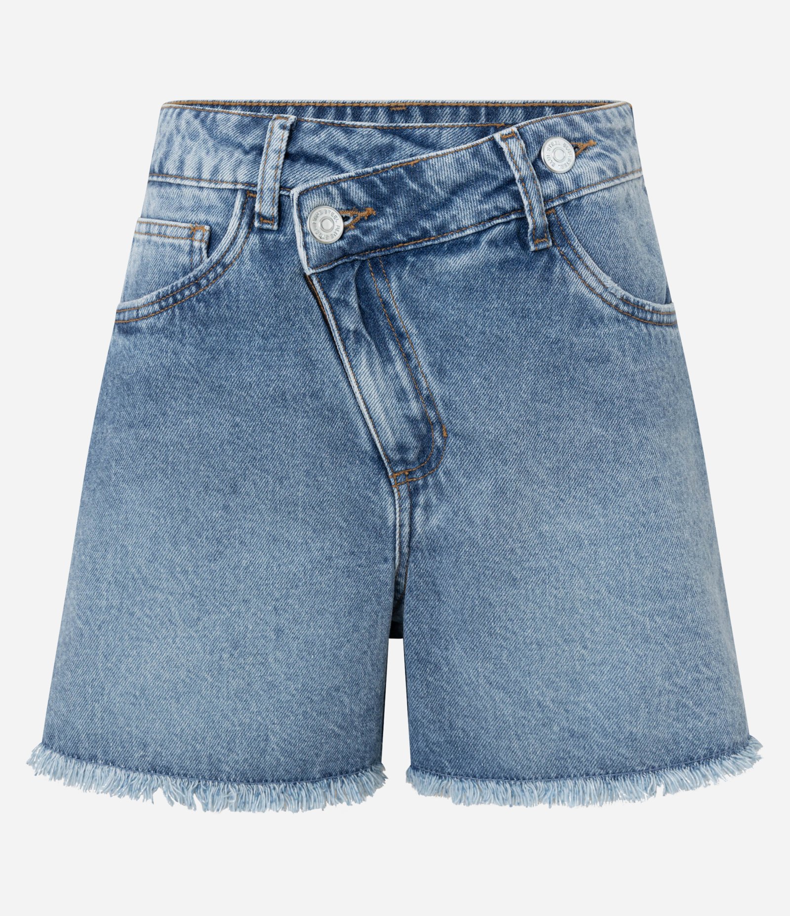 Short Jeans Reto com Cós Deslocado e Barra Desfiada Azul 5