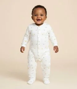 Macacão Infantil em Matelassê com Estampa Mini Icons – Tam RN a 18 Meses