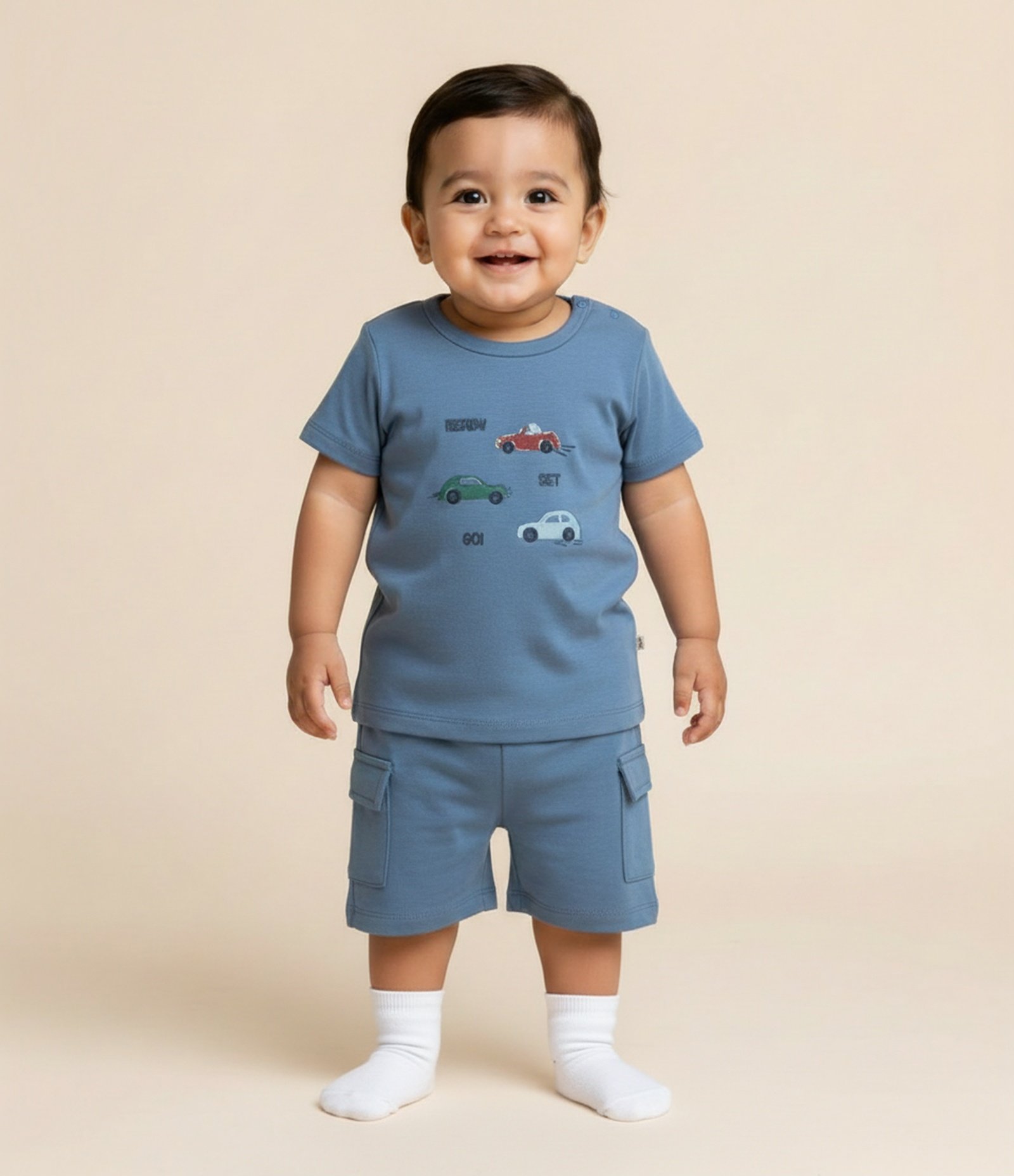 Conjunto Infantil Modal com Bordado de Carros – Tam 0 a 18 Meses Azul 1