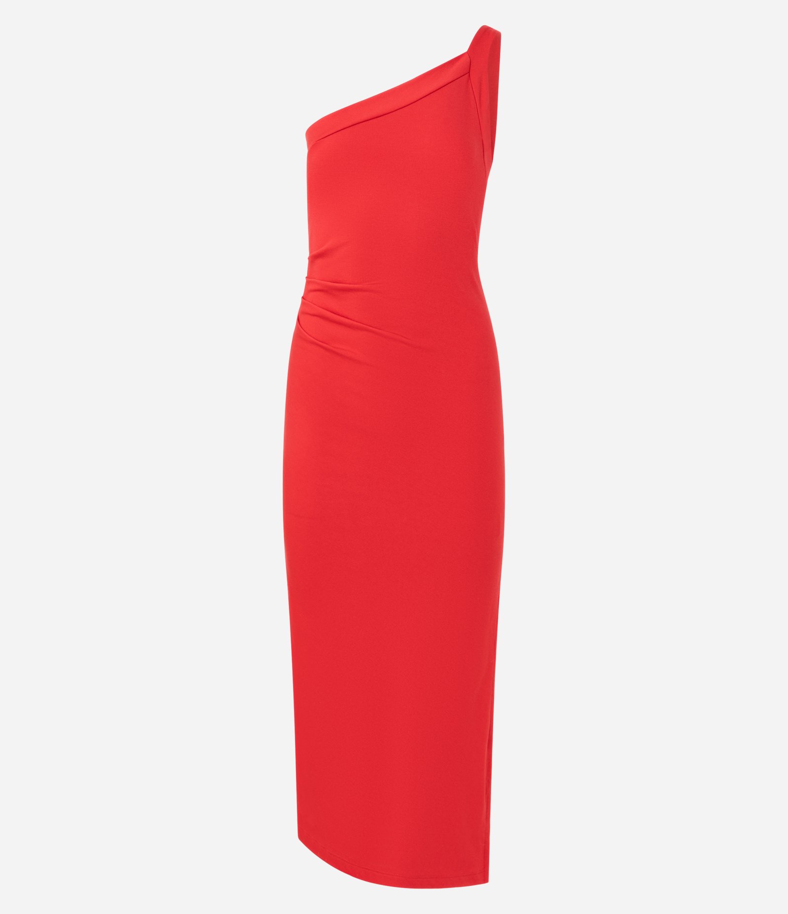 Vestido Long Midi com Ombro Só e Pregas Laterais Vermelho 5
