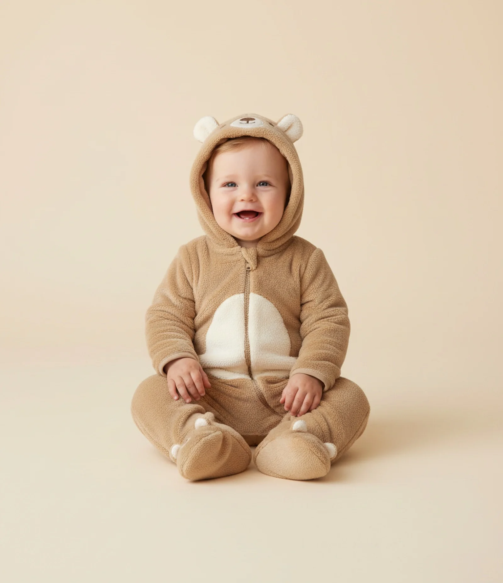 Macacão Infantil em Plush com Capuz de Urso – Tam 0 a 18 Meses Caramelo 1