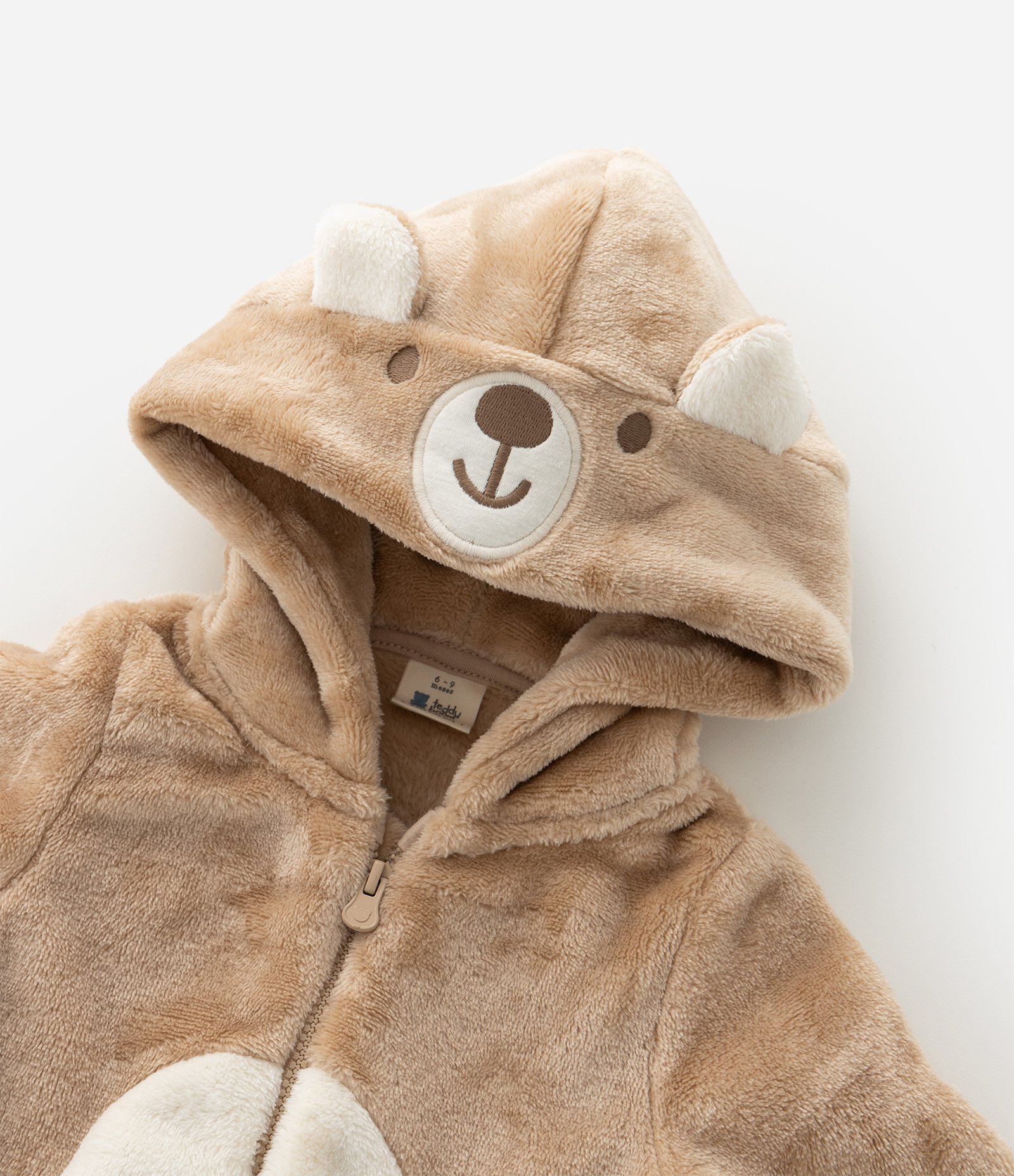 Macacão Infantil em Plush com Capuz de Urso – Tam 0 a 18 Meses Caramelo 11