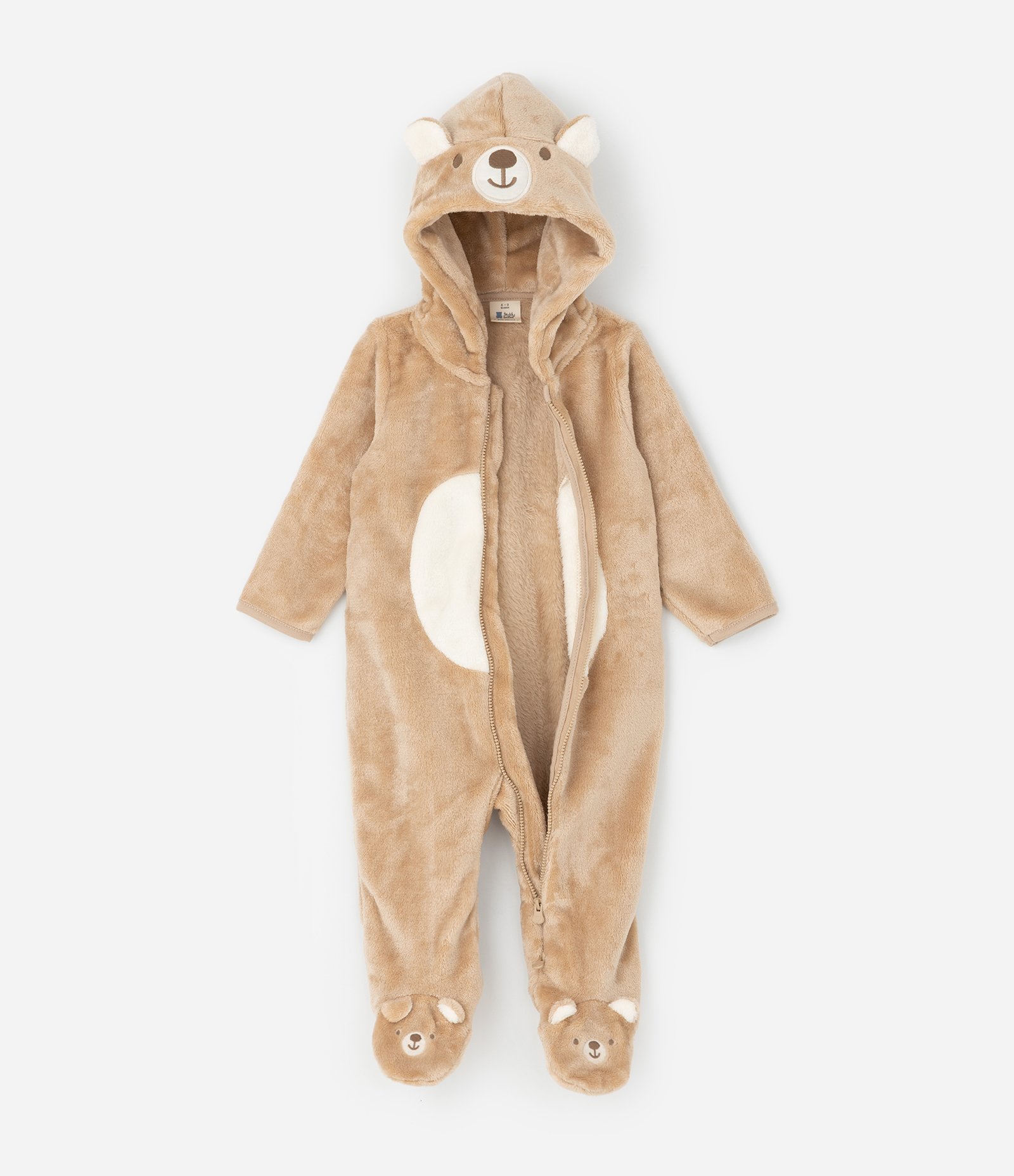 Macacão Infantil em Plush com Capuz de Urso – Tam 0 a 18 Meses Caramelo 3