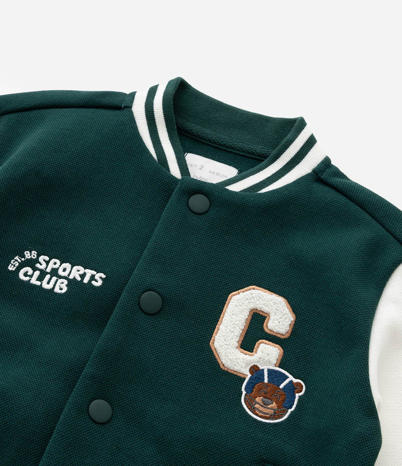 Jaqueta Infantil Bomber Em Moletom Com Bordado College - Tam 1 A 6 Anos Verde 5