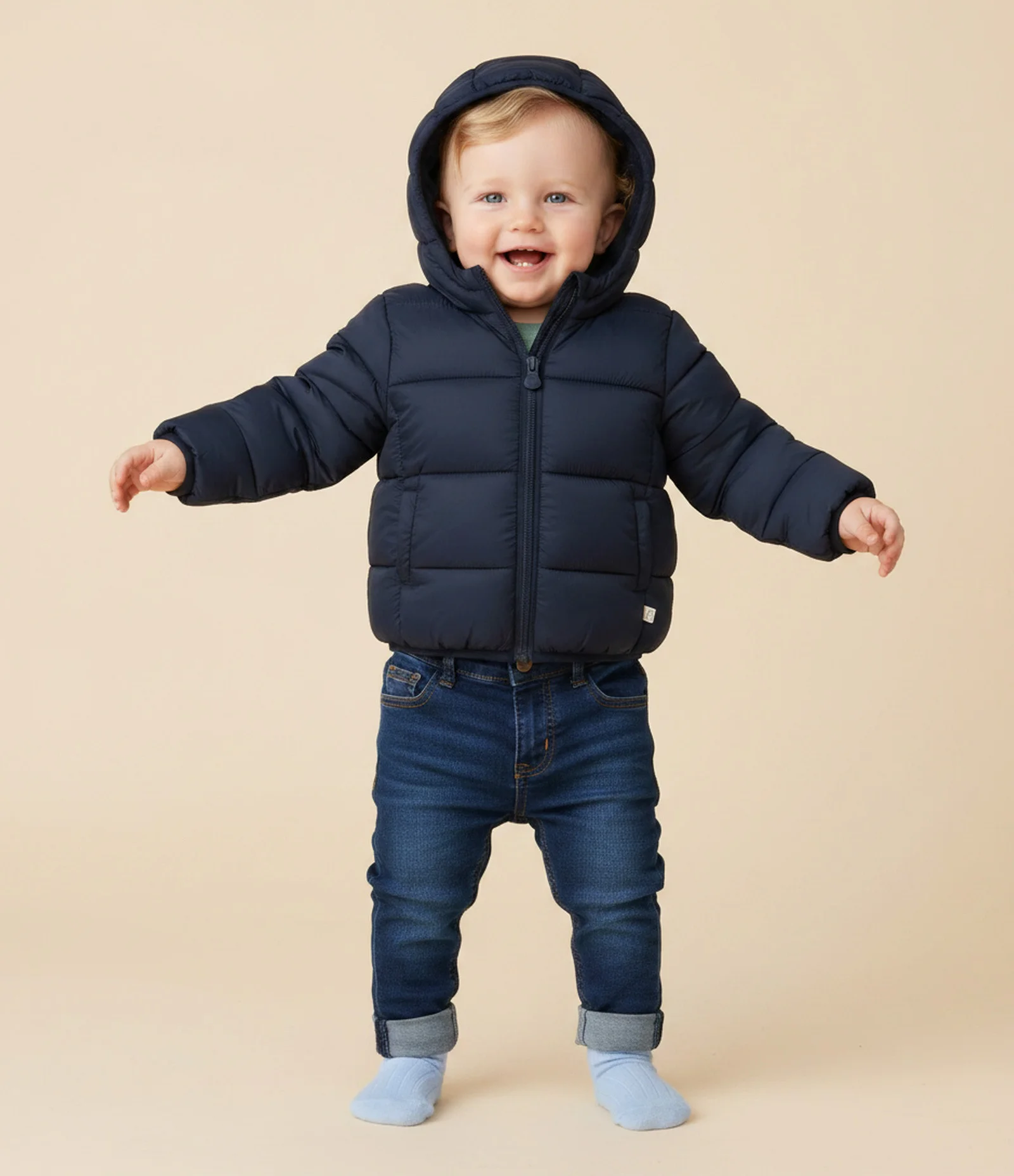 Jaqueta Infantil Puffer com Capuz – Tam 3 a 18 Meses Azul Marinho 1