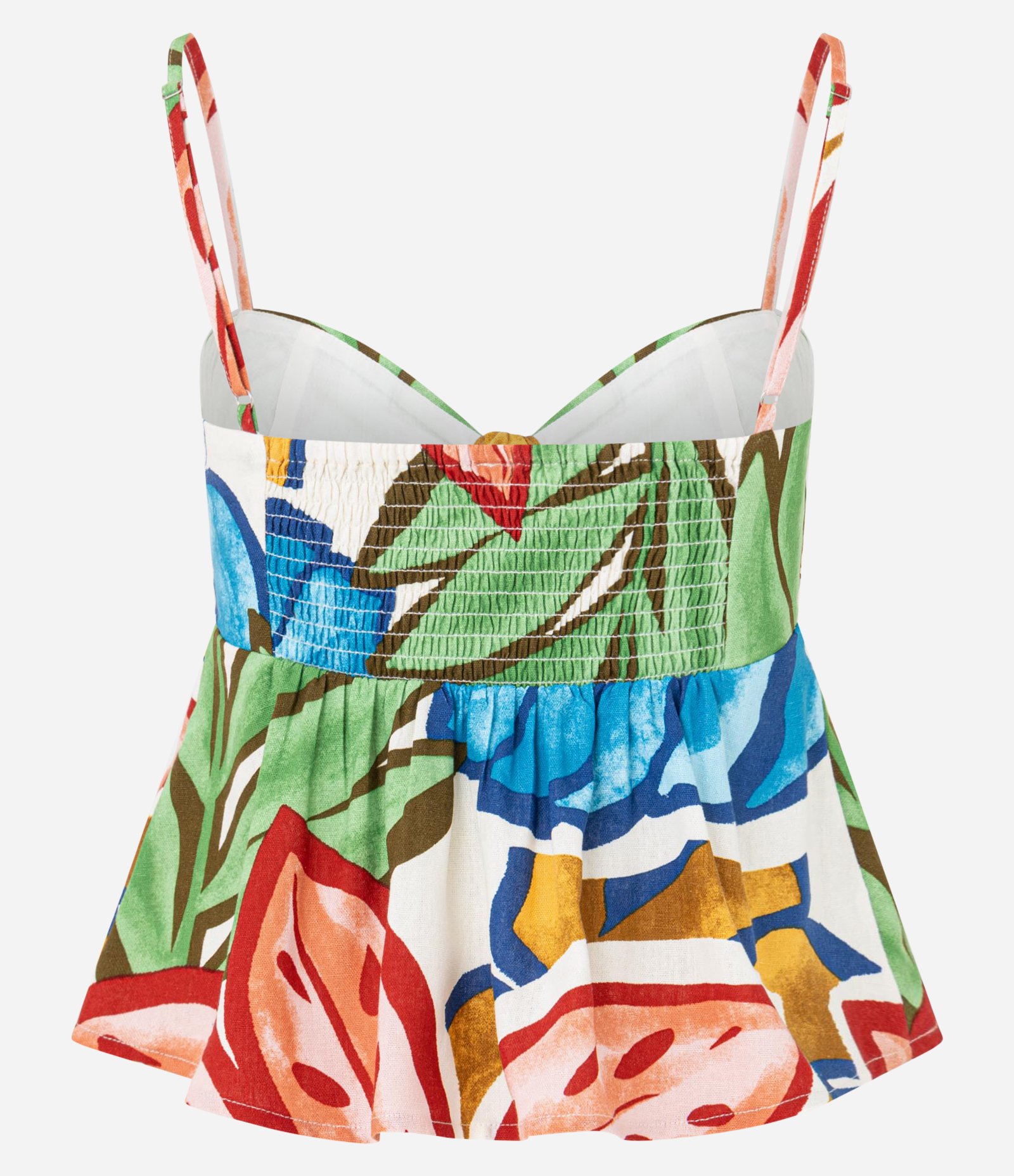 Blusa Sem Manga em Viscolinho com Estampa de Folhagem e Amarração Frontal Multicores 4