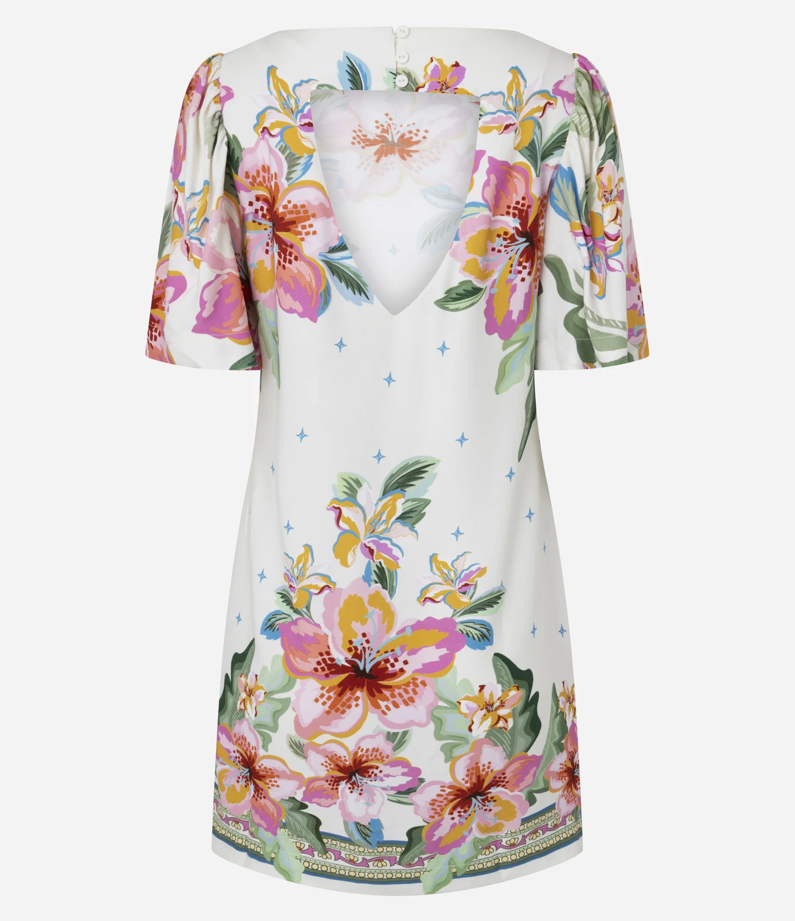 Vestido Curto com Estampa Floral e Abertura nas Costas Off White 3