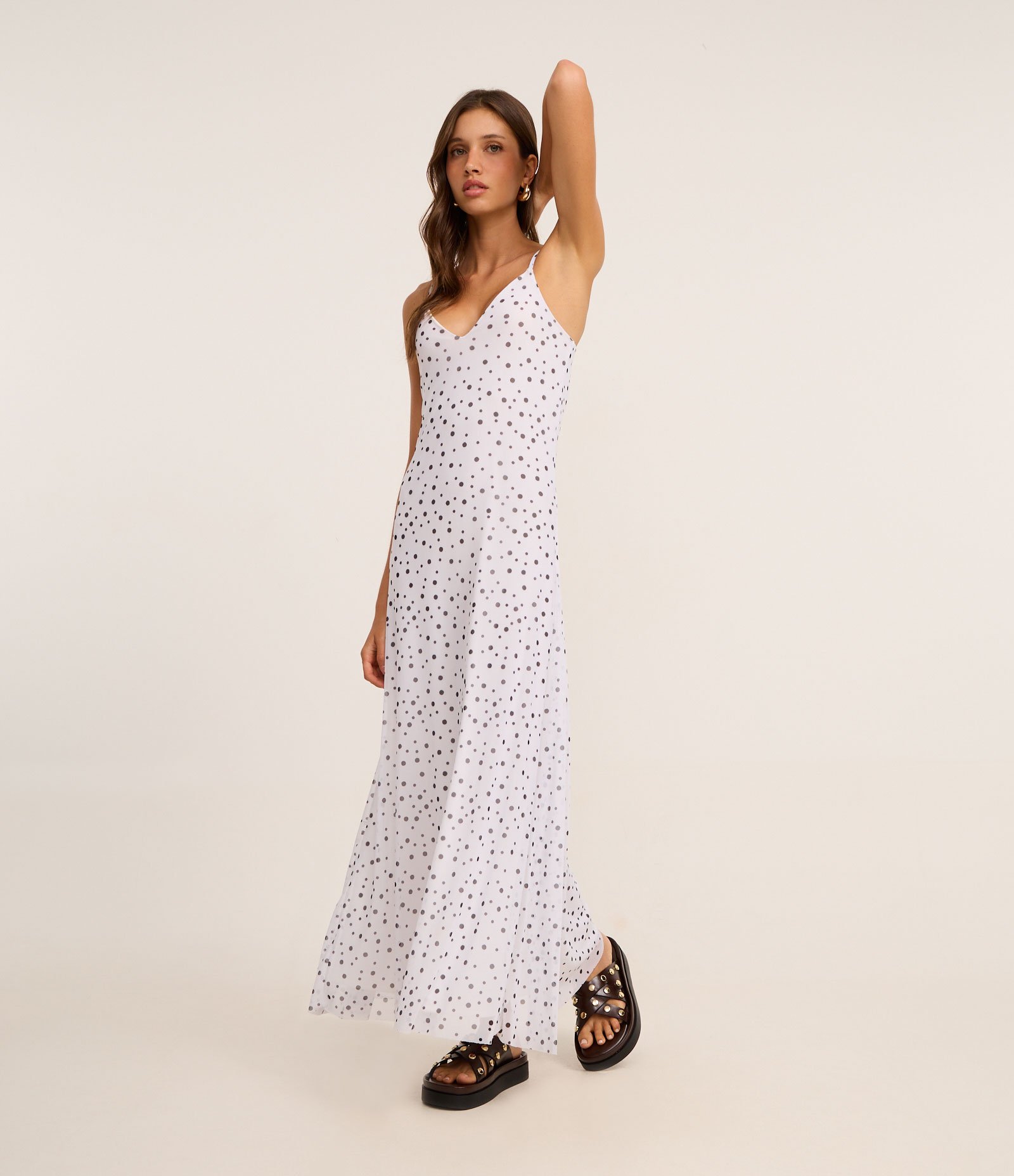 Vestido Midi em Tule com Estampa Poá Branco 1