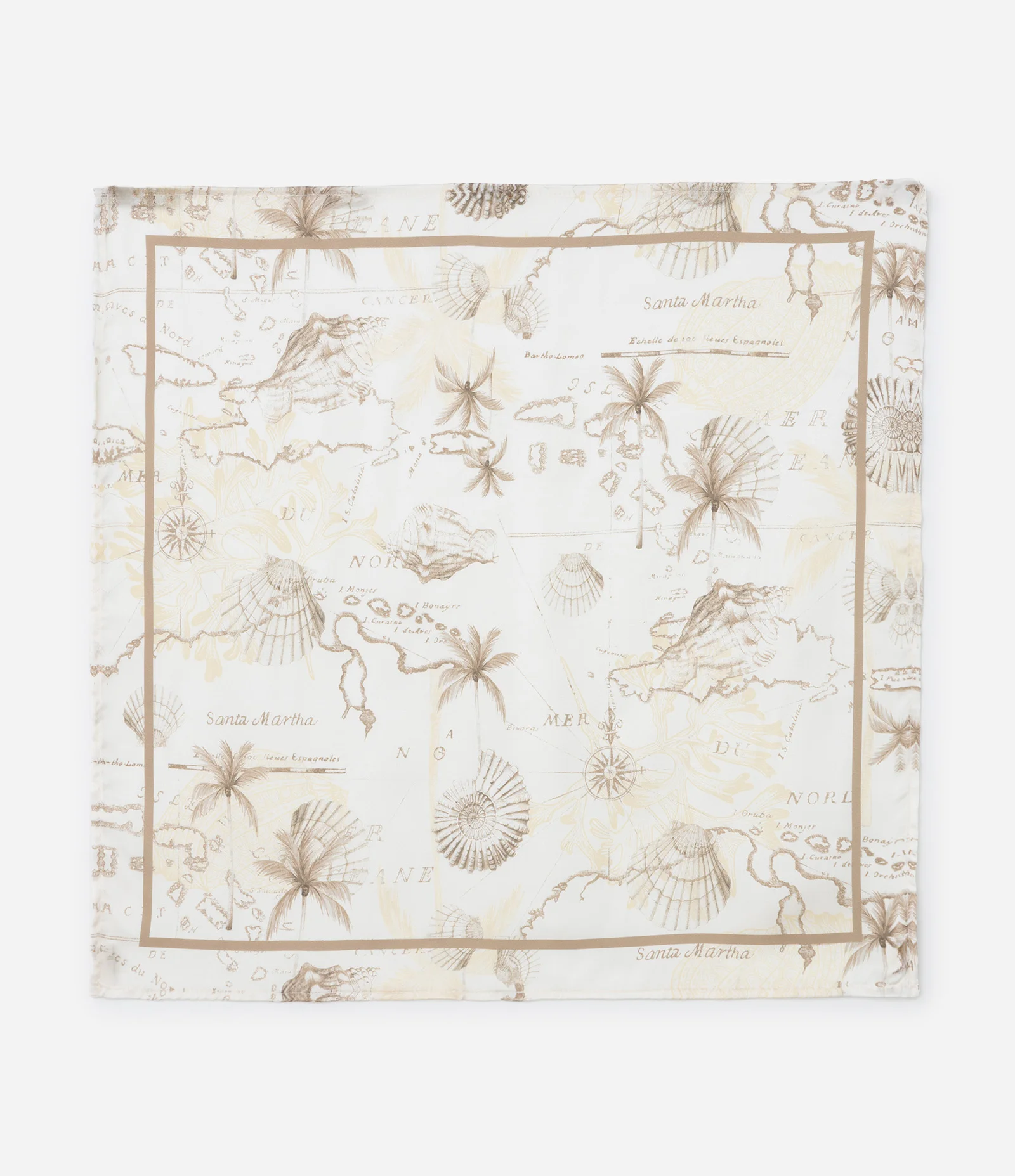 Lenço em Cetim com Estampa Praiana Off White 2