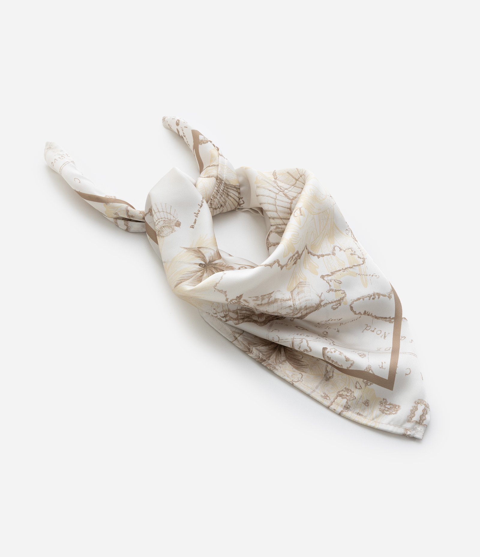 Lenço em Cetim com Estampa Praiana Off White 4