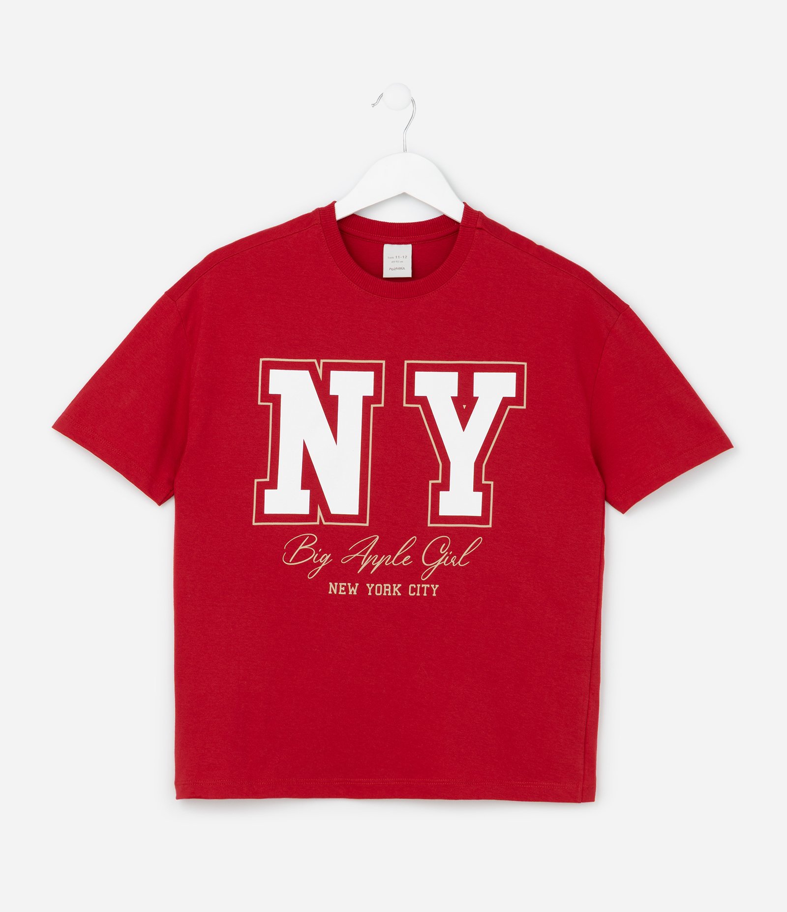 Camiseta Over Infantil com Estampa Lettering NY - Tam 7 a 16 Anos Vermelho 2