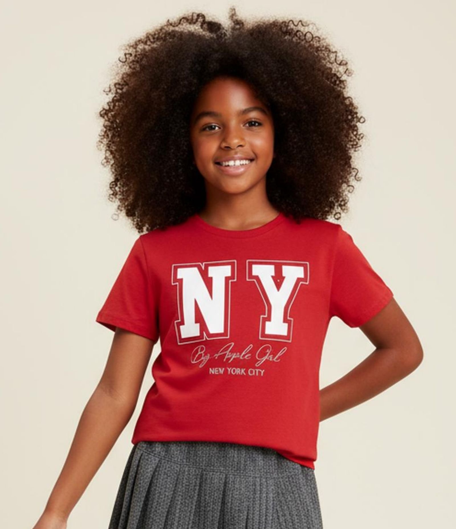 Camiseta Over Infantil com Estampa Lettering NY - Tam 7 a 16 Anos Vermelho 1
