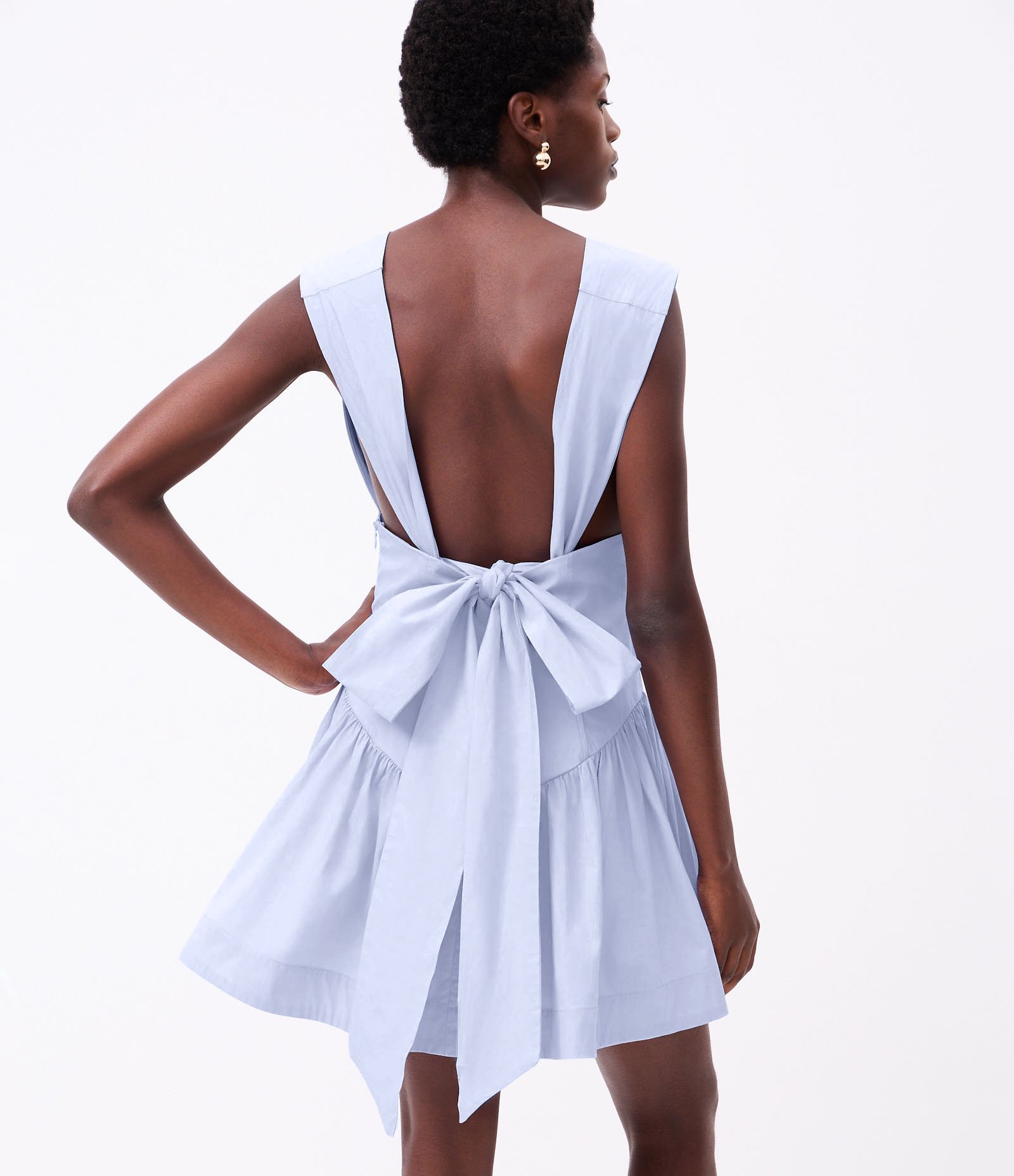 Vestido Curto em Tricoline com Amarração Multifuncional e Franzidos Azul 6