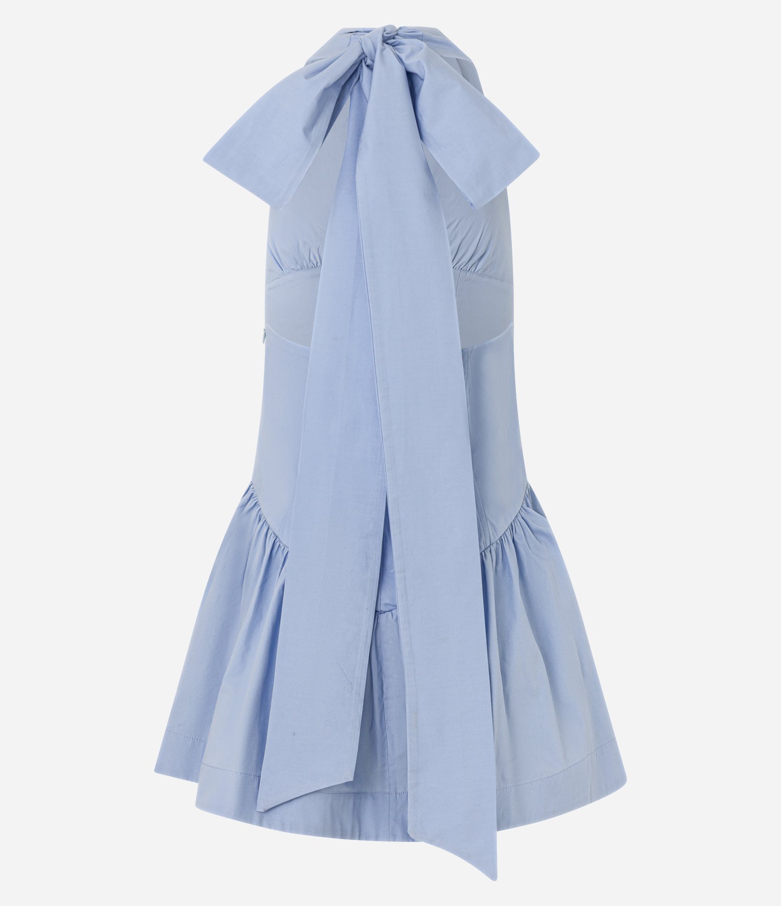 Vestido Curto em Tricoline com Amarração Multifuncional e Franzidos Azul 11